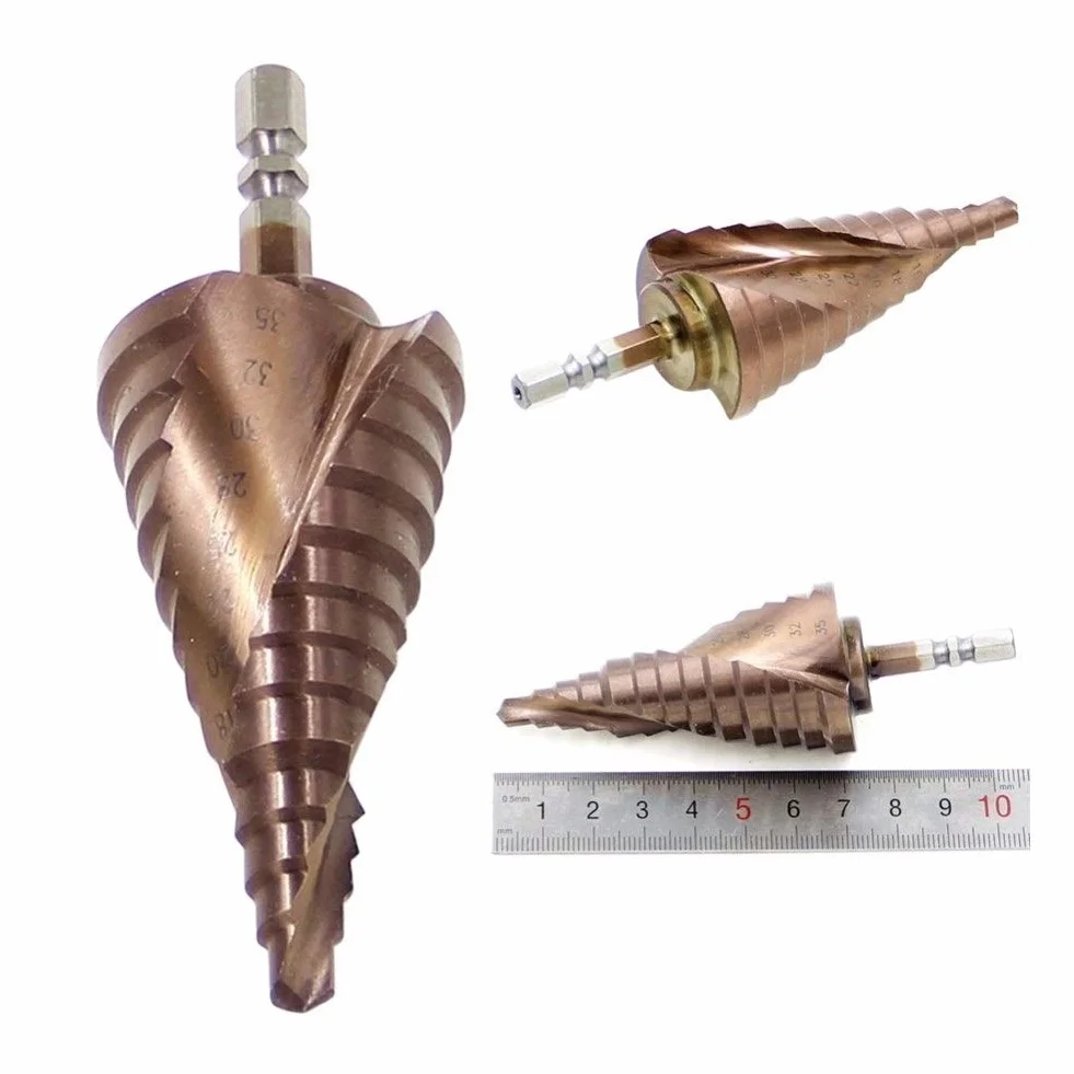 Wiertło schodowe, stożkowe wiertło Wiertło stopniowe z węglika tytanu Co M35 Kobalt i Kobalt Wiertło stopniowe 13 stopni 6,35 mm Uchwyt sześciokątny Wiertło Pagoda HSS 6-35 mm