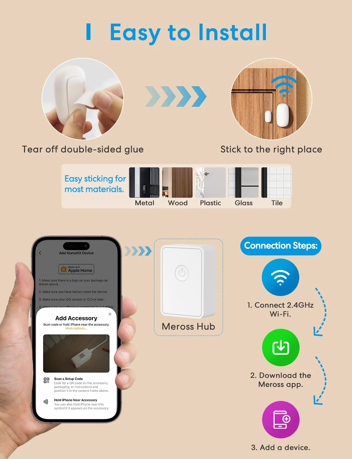 Meross inteligentny Detector do drzwi i okien (z HUB), Mini WiFi czujnik drzwi i okien, kompatybilny z Apple Home, Alexa i Google Home, Alarm antykradzieżowy do automatyki domowej