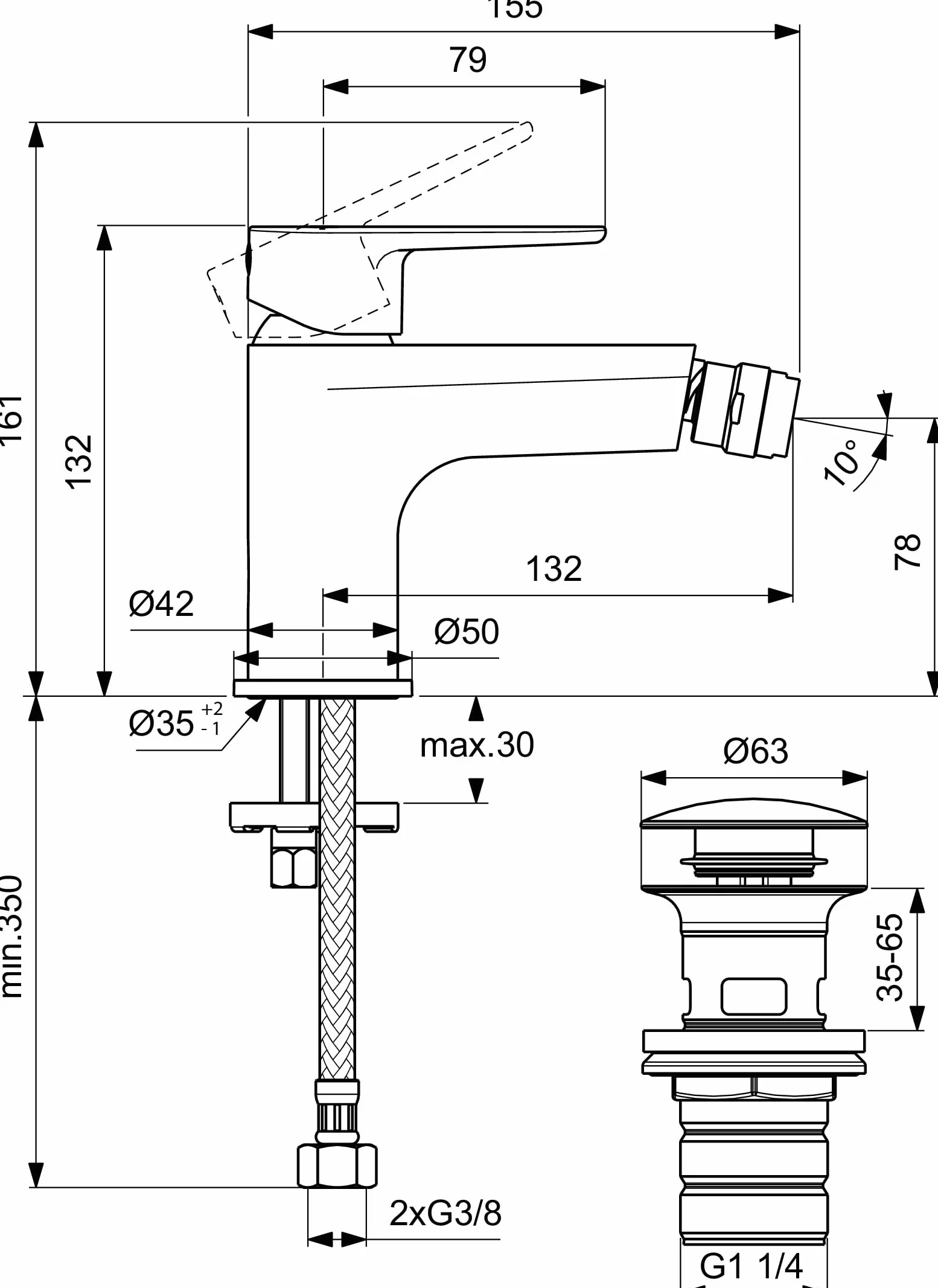 Ideal Standard - Cerafine O, mikser jednouchwytowy do bidetu, srebrny