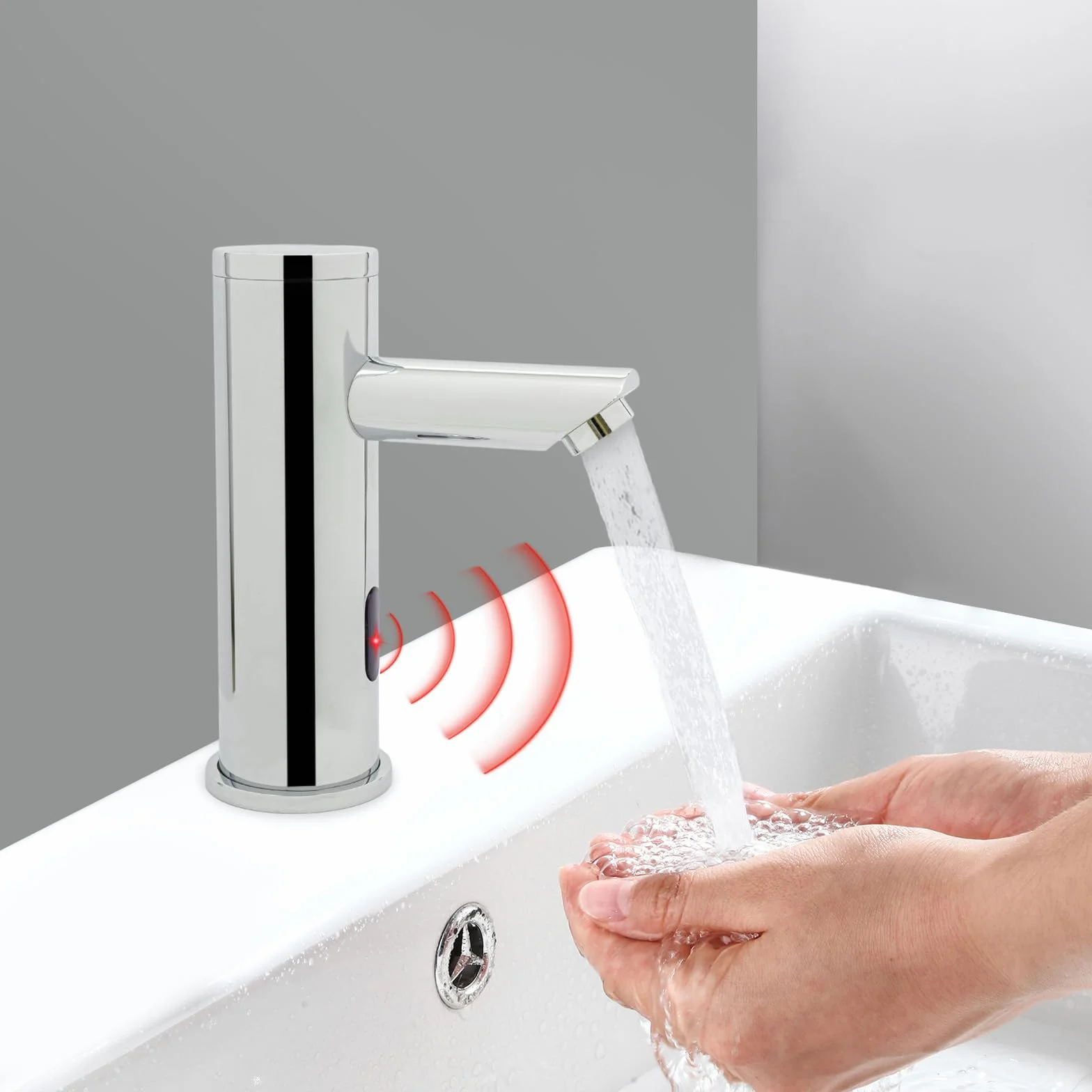 Bateria na podczerwień, automatyczna, bezdotykowa bateria łazienkowa, armatura umywalkowa z czujnikiem, armatura indukcyjna 0-55 °C, do kuchni, łazienki, restauracji (bateria nie wchodzi w