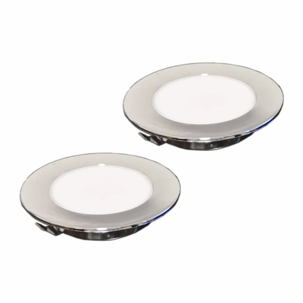 2 x lampy LED do zabudowy NIX 2 W, 150 lm, 220 V, wbudowany transformator, ultracienkie lampy wewnętrzne, klasa IP44 II, równomierne białe światło, Ø 72 mm – wysokość 14 mm