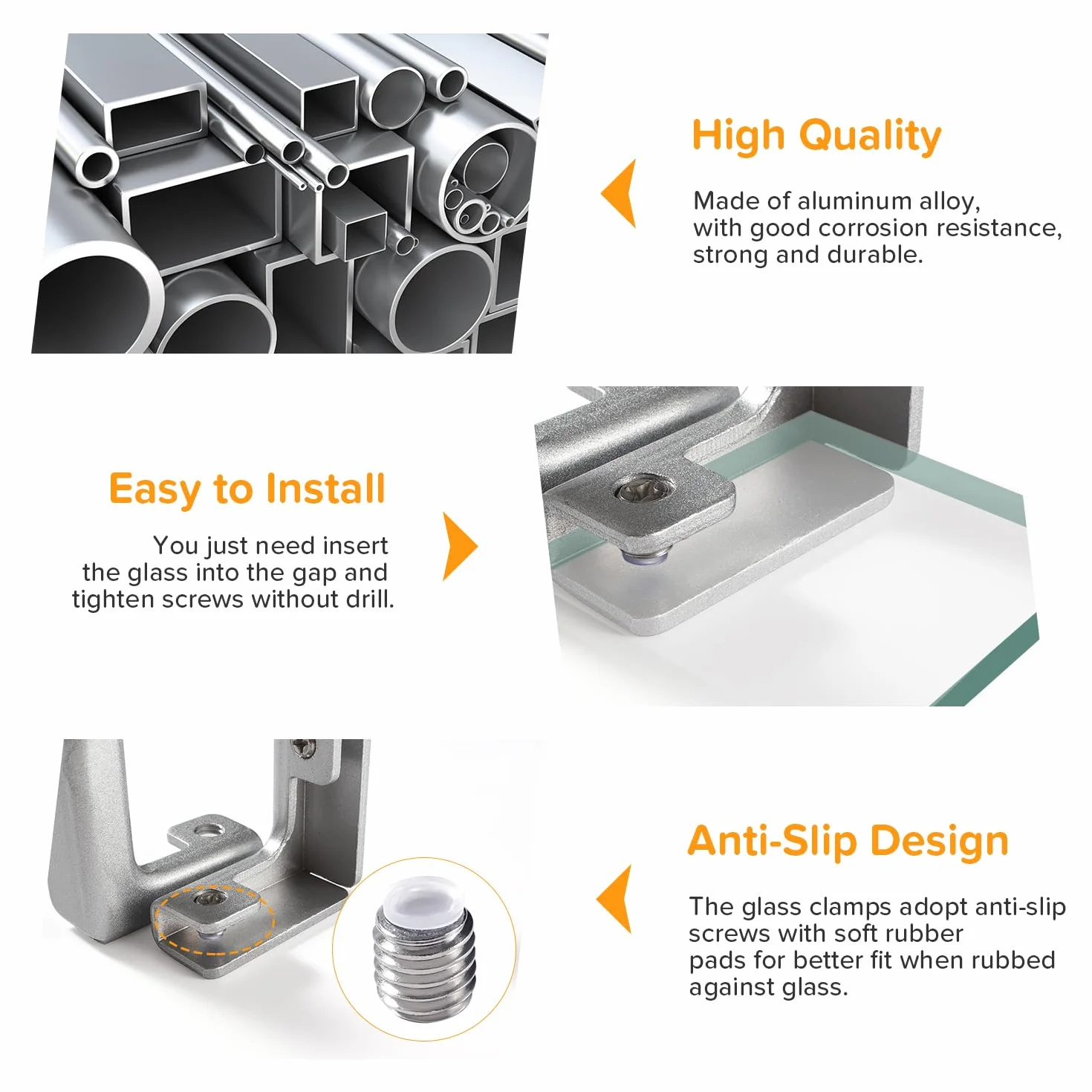 4 Sztuk 8mm Zacisku do Szkła, Uchwyt do Szkła ze Stopu Aluminium, Regulowany Zacisk do Szkła, Zacisk do Mocowania Szkła, do Szkła o Grubości 3-7 mm, Kształcie L