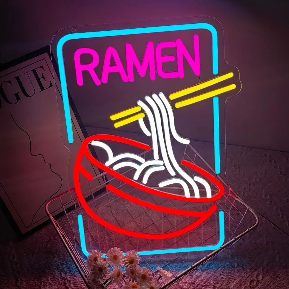 Ramen neonowa tabliczka do dekoracji ściany, zasilany przez USB, makaron LED, dekoracja ścienna, prezent do japońskiego sklepu z ramami, do domu, baru, kuchni, sypialni (40 x 30 cm)