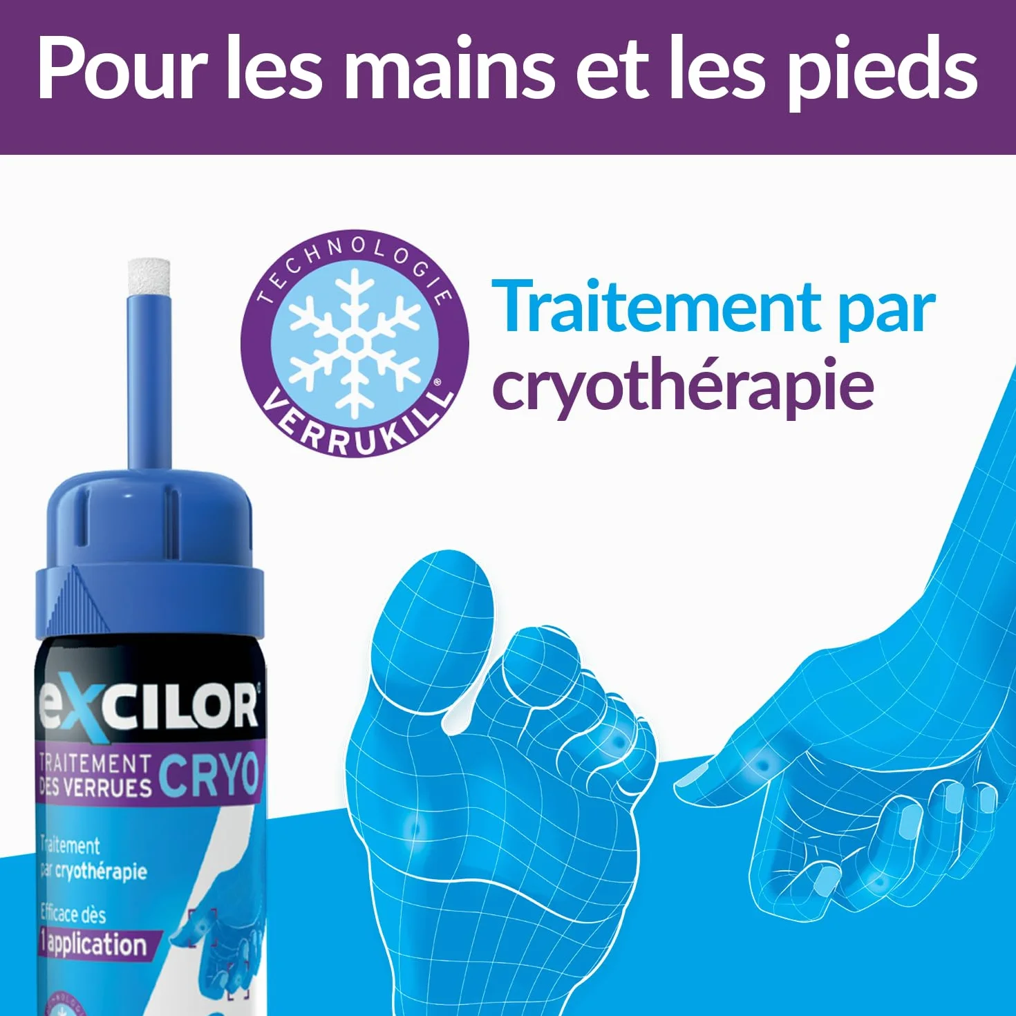 EXCILOR - VERRUXIT - Cryo Leczenie brodawek - Krioterapia zamrażająca brodawki do nasady - Dłonie i stopy - 50 ml