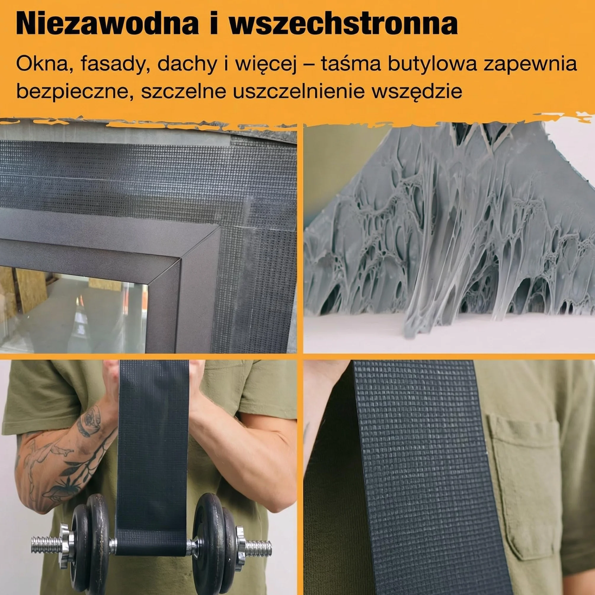 Taśma Butylowa EPDM 10cm x 5m Wodoodporna Naprawcza Dach Rynny Beton PVC Odporna na UV
