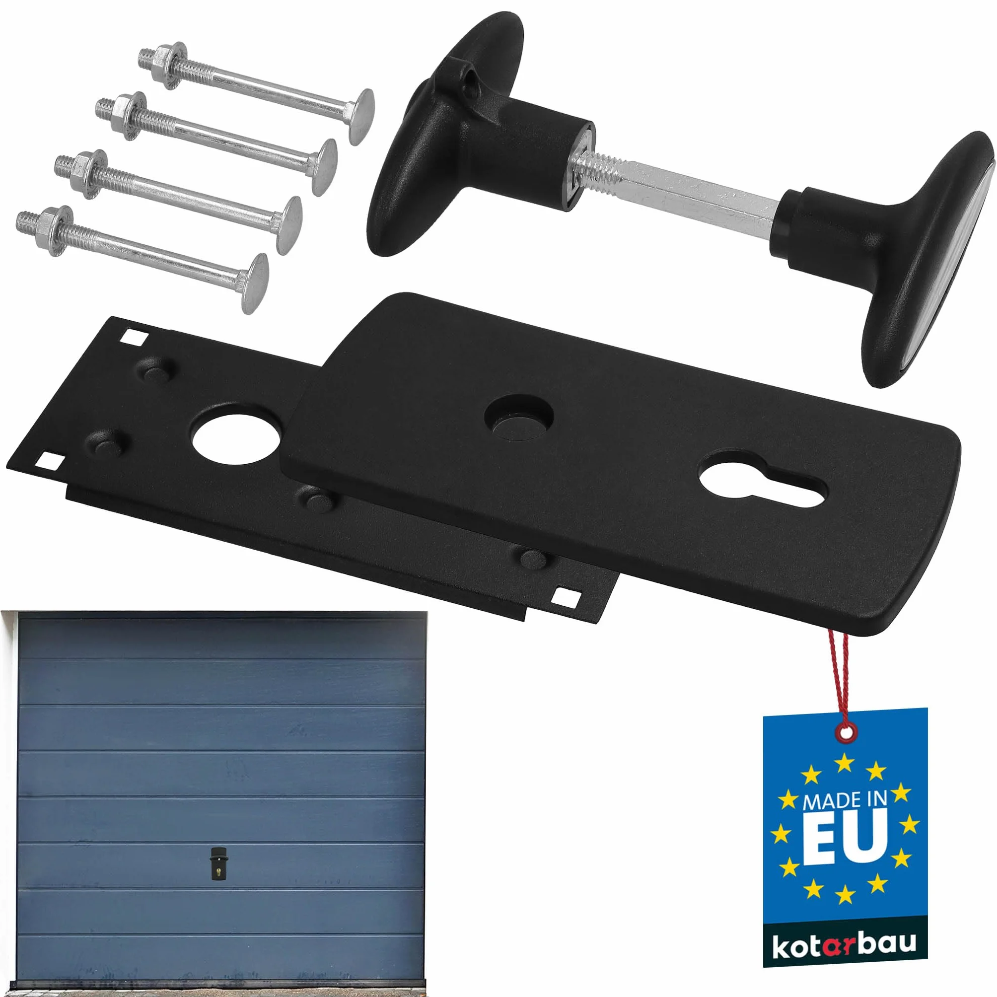 KOTARBAU® Uchwyt do bramy garażowej, 76 x 173 mm, elementy montażowe, zestaw klamek do bramy z szyldem, brama garażowa, okucie bramy stalowe