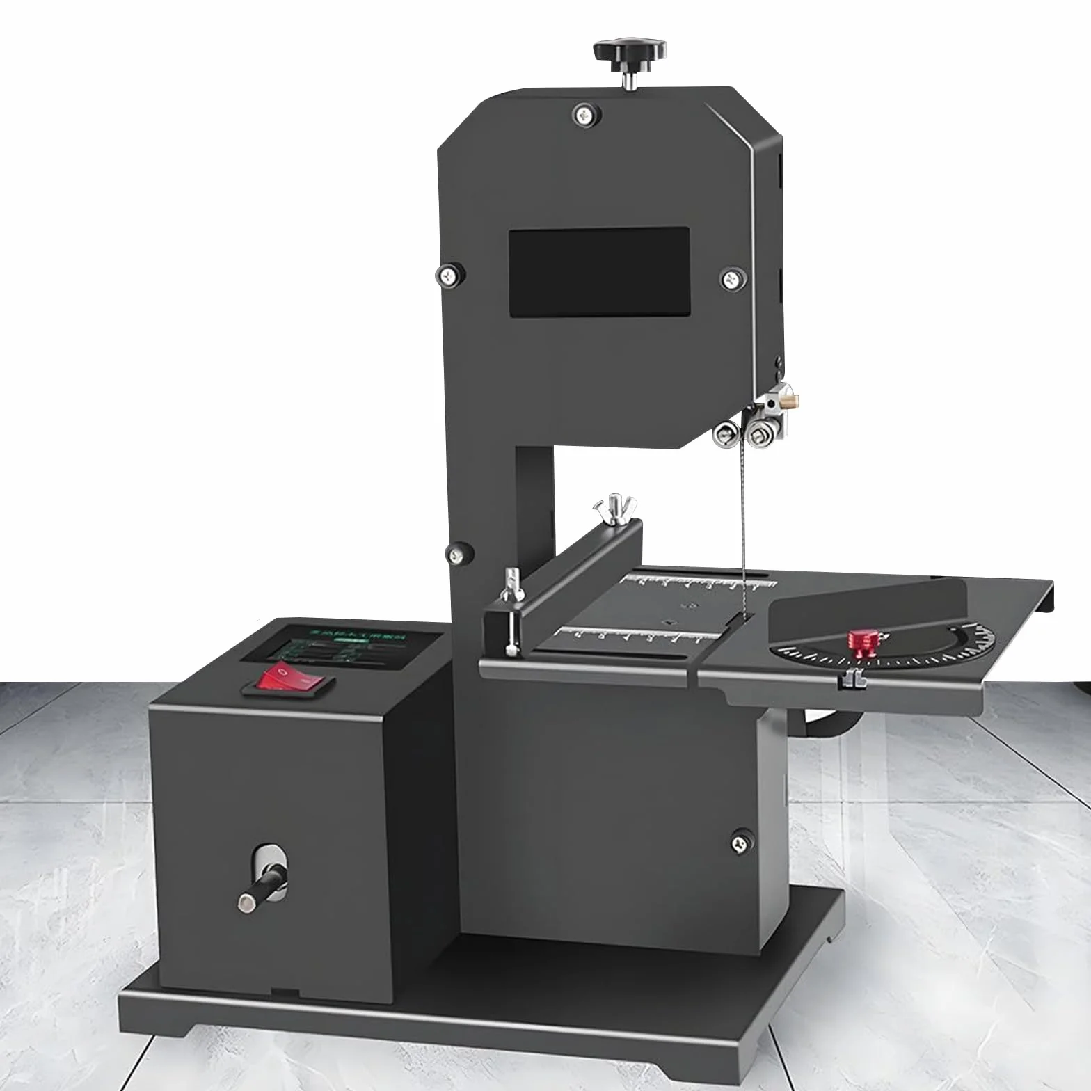 Profesjonalna taśmowa piła stołowa z silnikiem z czystej miedzi o mocy 800 W, głębokością cięcia 70 mm, przewężeniem 90 mm, cięciem pod kątem 0-45°, do cięcia drewna