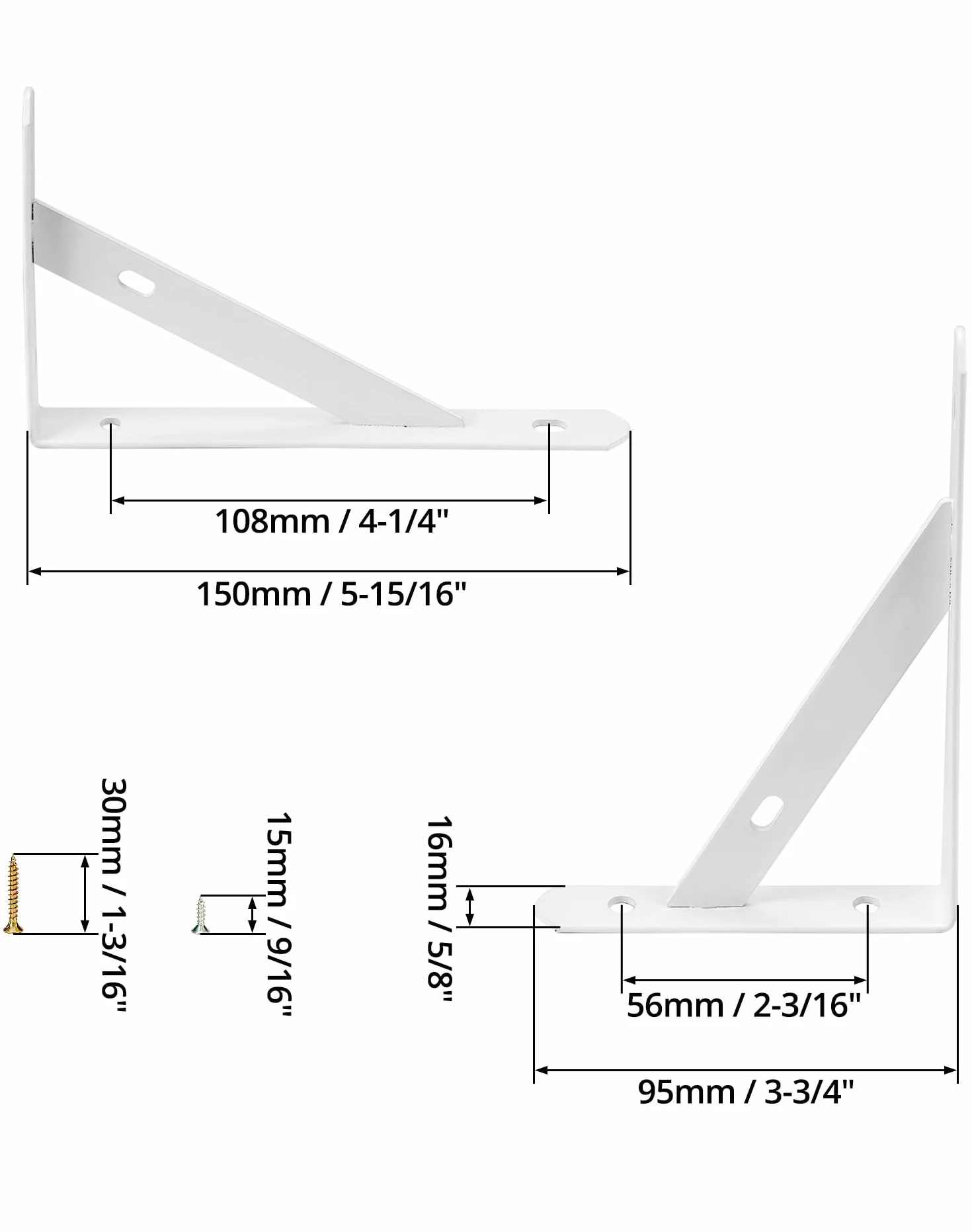 QWORK® 8 sztuk zestaw wsporników półek, wspornik półki ścienny 90 stopni, wspornik półki z akcesoriami śrubowymi, 150 x 95 x 16 mm, biały