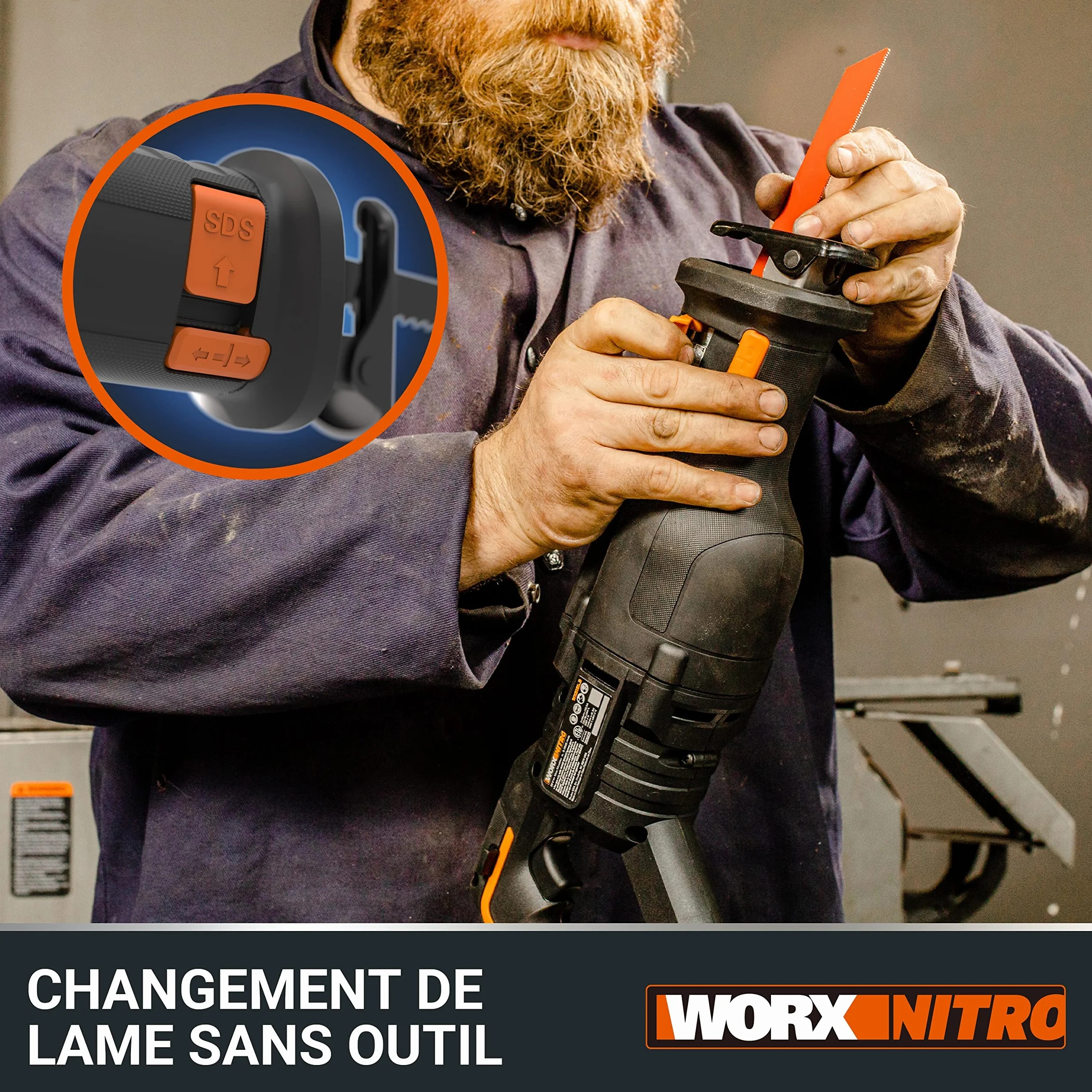 WORX WX516 Nitro akumulatorowa piła szablasta 20 V – wydajny silnik bezszczotkowy – szybka wymiana brzeszczotu – zmienna prędkość cięcia – światło LED – w zestawie akumulator 4 Ah, szybka ładowarka i