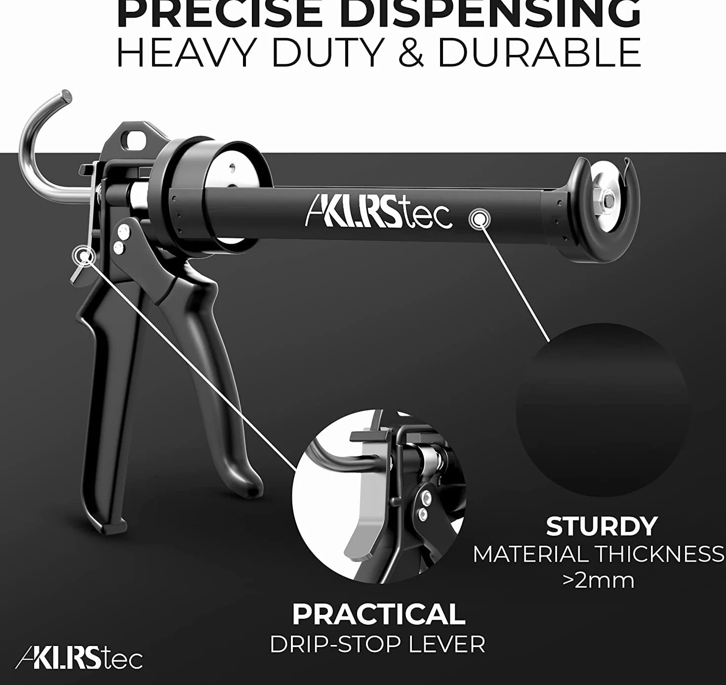 KLRS tec Professional Caulking Gun I Your Joints Will be Perfect! Profesjonalny metalowy pistolet do wszystkich popularnych wkładów uszczelniające i klejących (silikon, akryl itp.) 310 ml