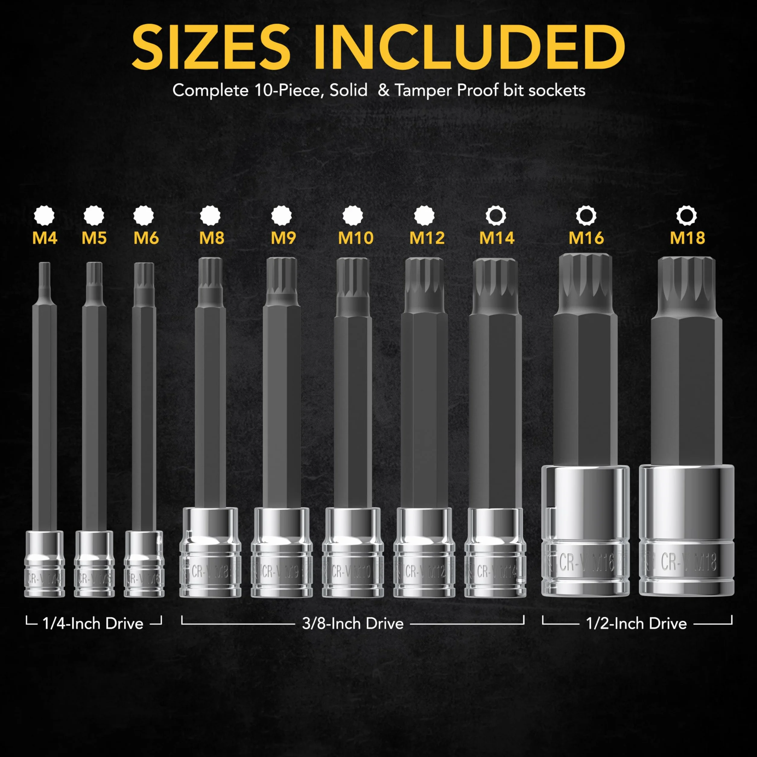 LEXIVON XZN Triple Square Spline Bit Socket Set, Extra Long 4-Inch | 10-Piece European Style M4 - M18, Premium S2 Alloy Steel | Enhanced Storage Case (LX-145L)