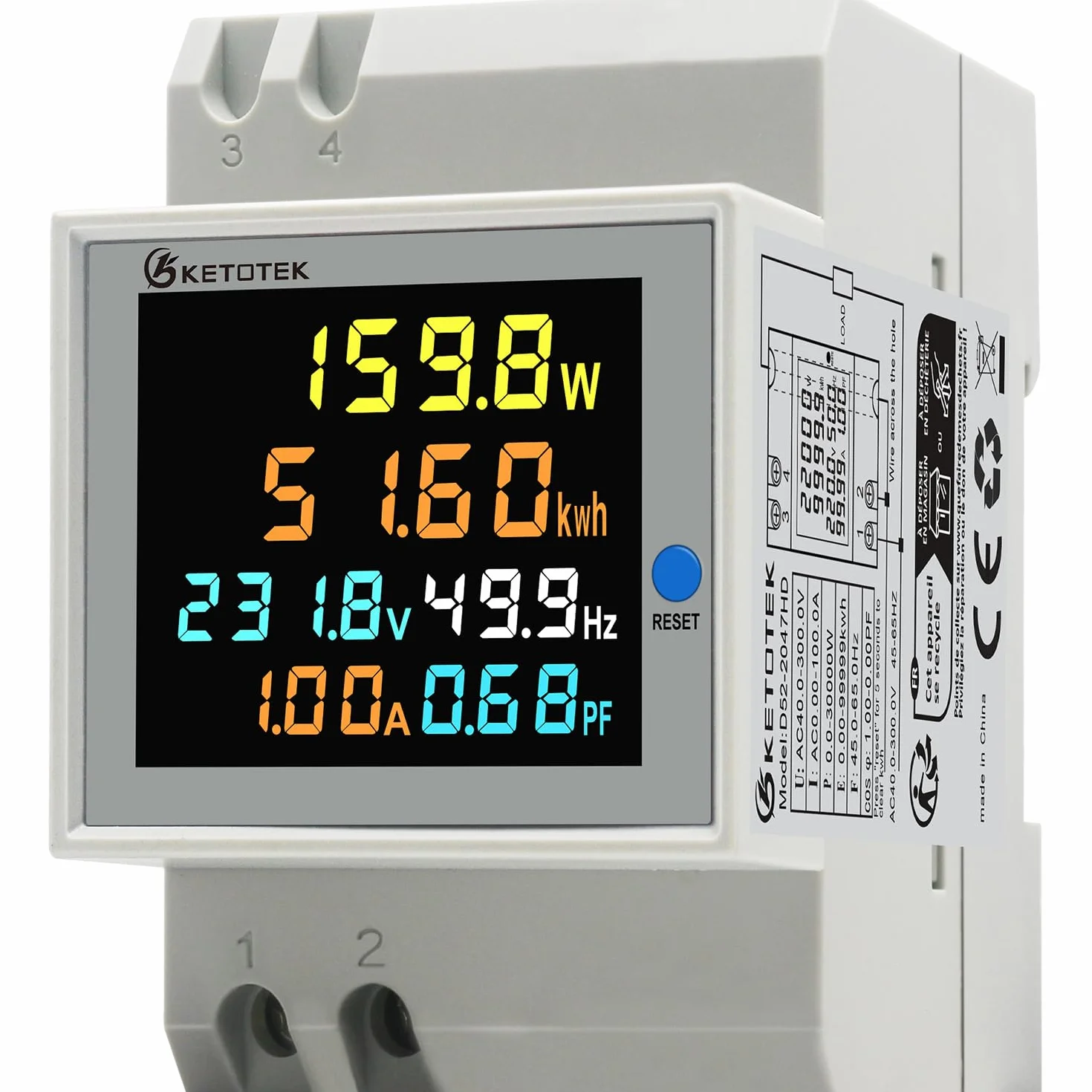 KETOTEK Jednofazowy licznik energii na szynę Din Monitor zużycia energii elektrycznej AC 40-300V 100A Watt kWh Napięcie Volt Amp Prąd Zużycie energii Licznik Woltomierz cyfrowy Amperomierz