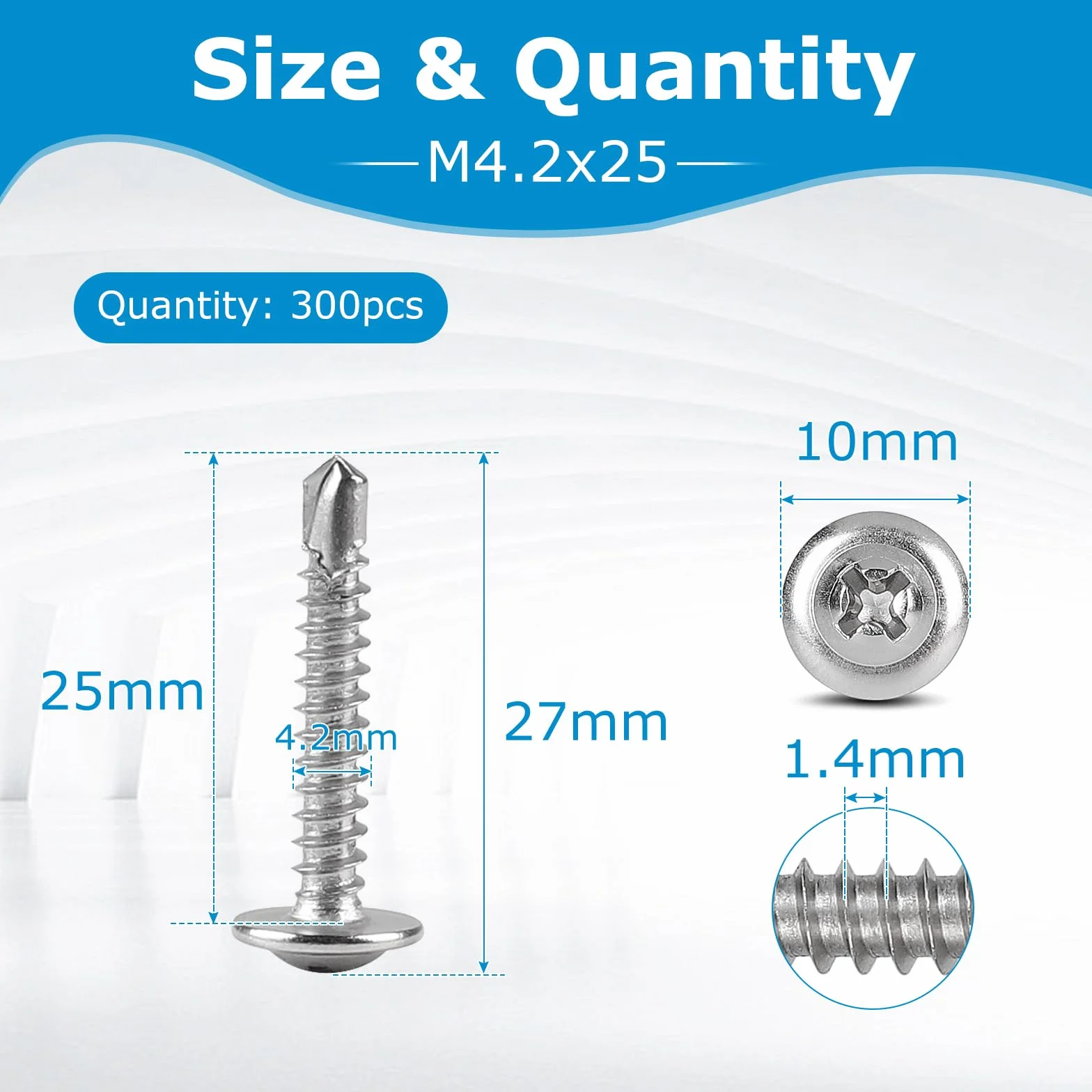 Wkręty do blachy M4,2 x 25 mm ze stali nierdzewnej płaskie z łbem wpuszczanym Phillips 300 sztuk