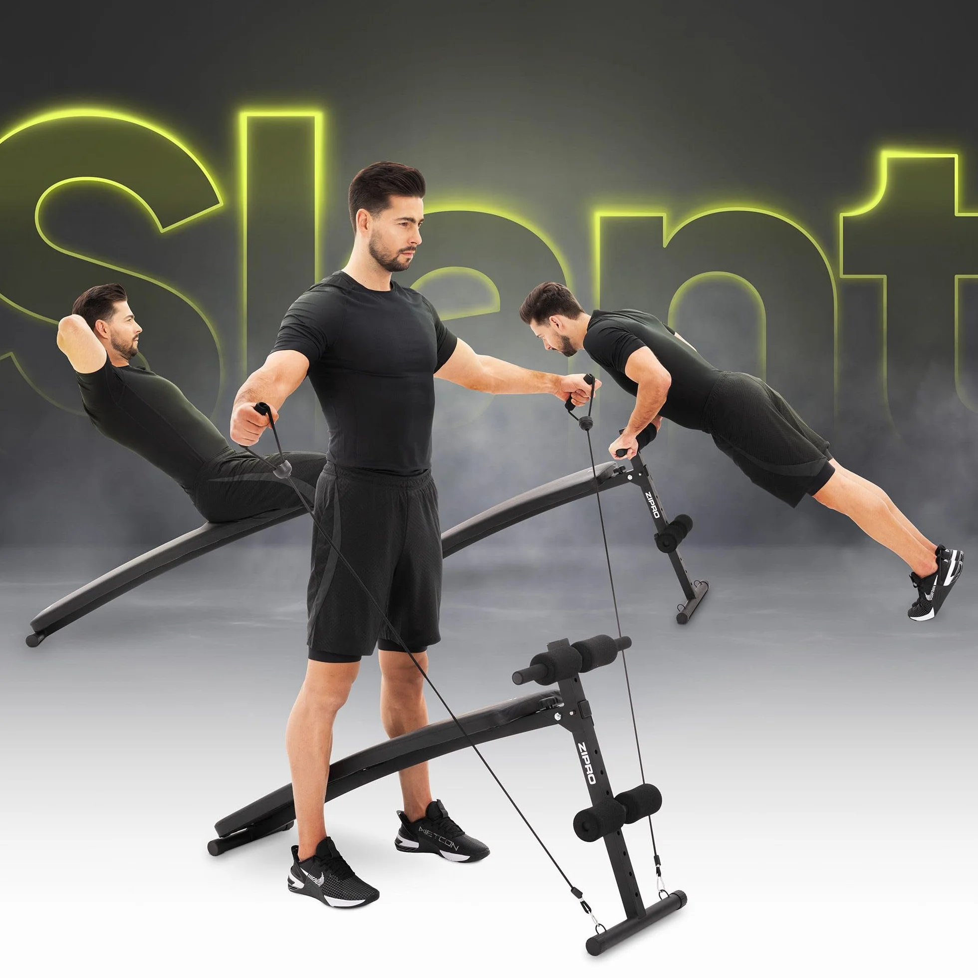 Zipro Sit Up Slant, ławka do fitnessu z 5-stopniową regulacją oparcia, ławka treningowa z 2 linami, obciążenie 200 kg, regulacja kąta 20-30 stopni