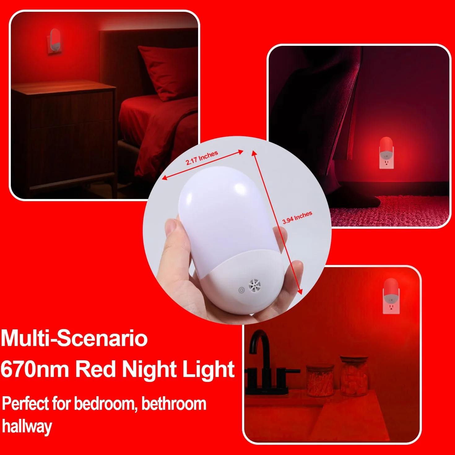 Czerwona lampka nocna do terapii snu [zestaw 2] – automatyczne włączanie/wyłączanie lampki nocne LED łączy się ze ścianką dziecka, łazienką, promocją melatoniny wraz z
