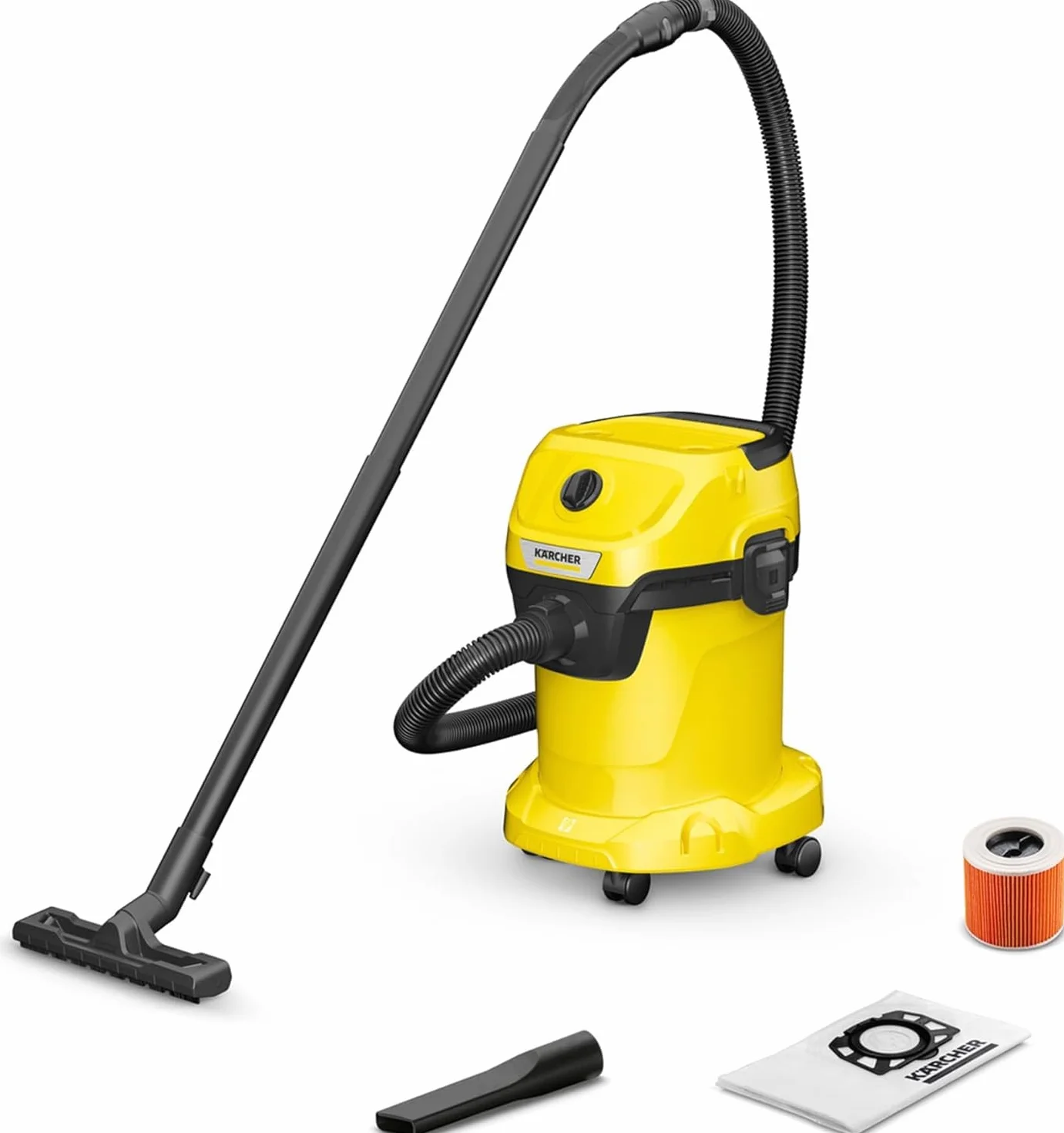 Karcher WD 3 V-17/4/20 odkurzacz na mokro i sucho, w zestawie filtr, worek z włókniny, 1000 W, pojemnik z tworzywa sztucznego: 17 l, wąż ssący: 2 m i przechowywanie węża, funkcja dmuchania