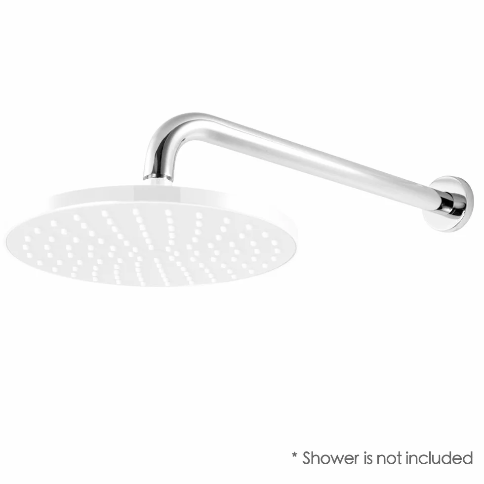 Lordear Ramię prysznicowe chromowane 40 cm ramię przedłużające w kształcie litery L polerowany chrom T304 długa rura przedłużająca słuchawkę prysznicową, ramię przedłużające prysznic z kołnierzem