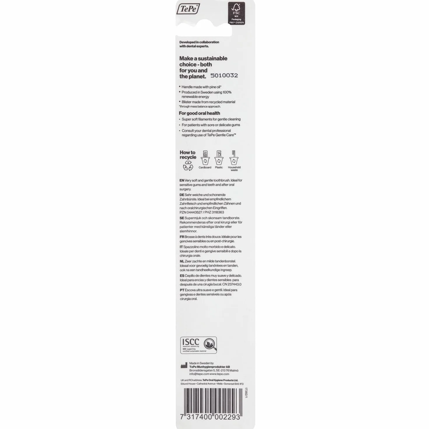 TePe Gentle Care Extra Soft Szczoteczka do zębów, jasnozielona, 1 szt., pooperacyjna szczoteczka do zębów, supermiękka szczoteczka do wrażliwych zębów
