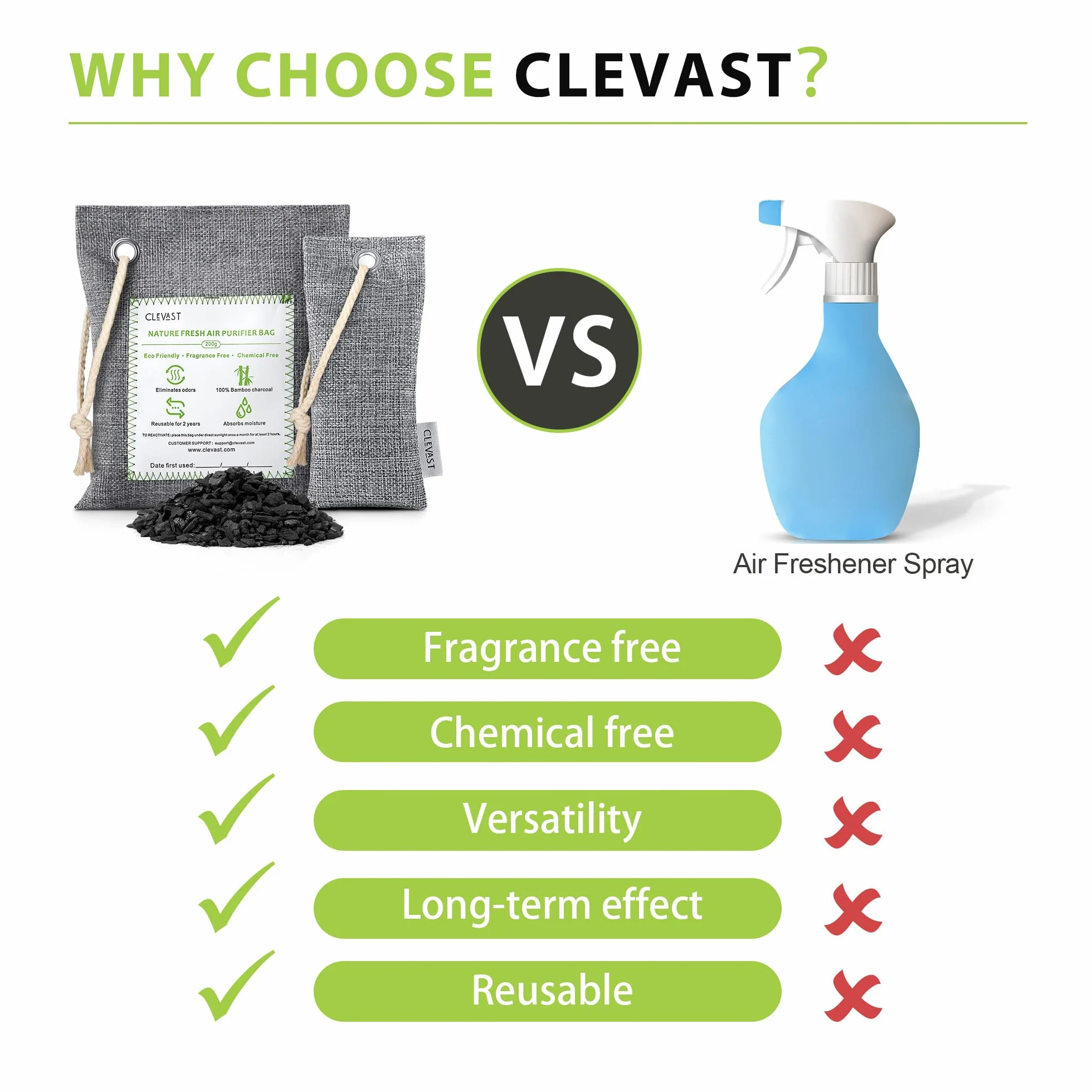 CLEVAST bambusowy oczyszczacz powietrza z węglem drzewnym 14 Pack, aktywowany naturalny pochłaniacz zapachów, dezodorant i środek usuwający wilgoć, oczyszczacz powietrza do szafy, butów