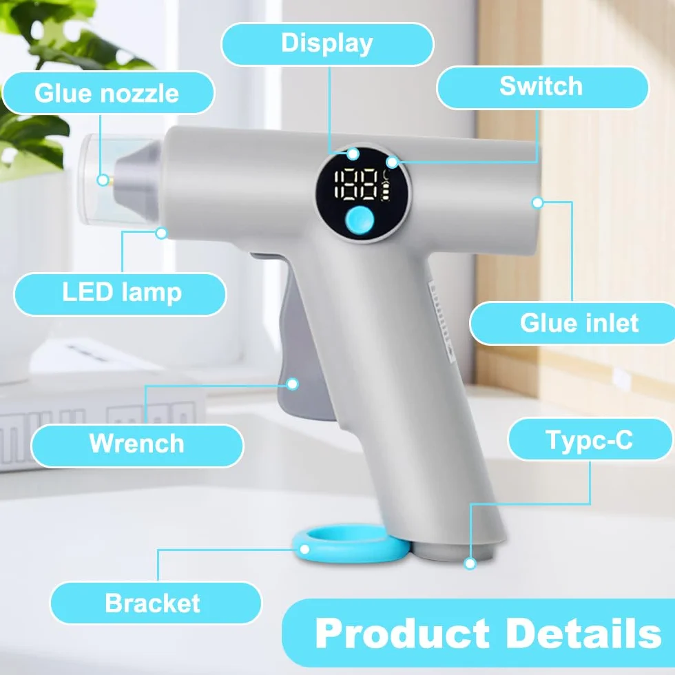 Pistolet do klejenia na baterie z cyfrowym wyświetlaczem temperatury LED 30s szybkie nagrzewanie bezprzewodowy 22 7 mm pałeczki