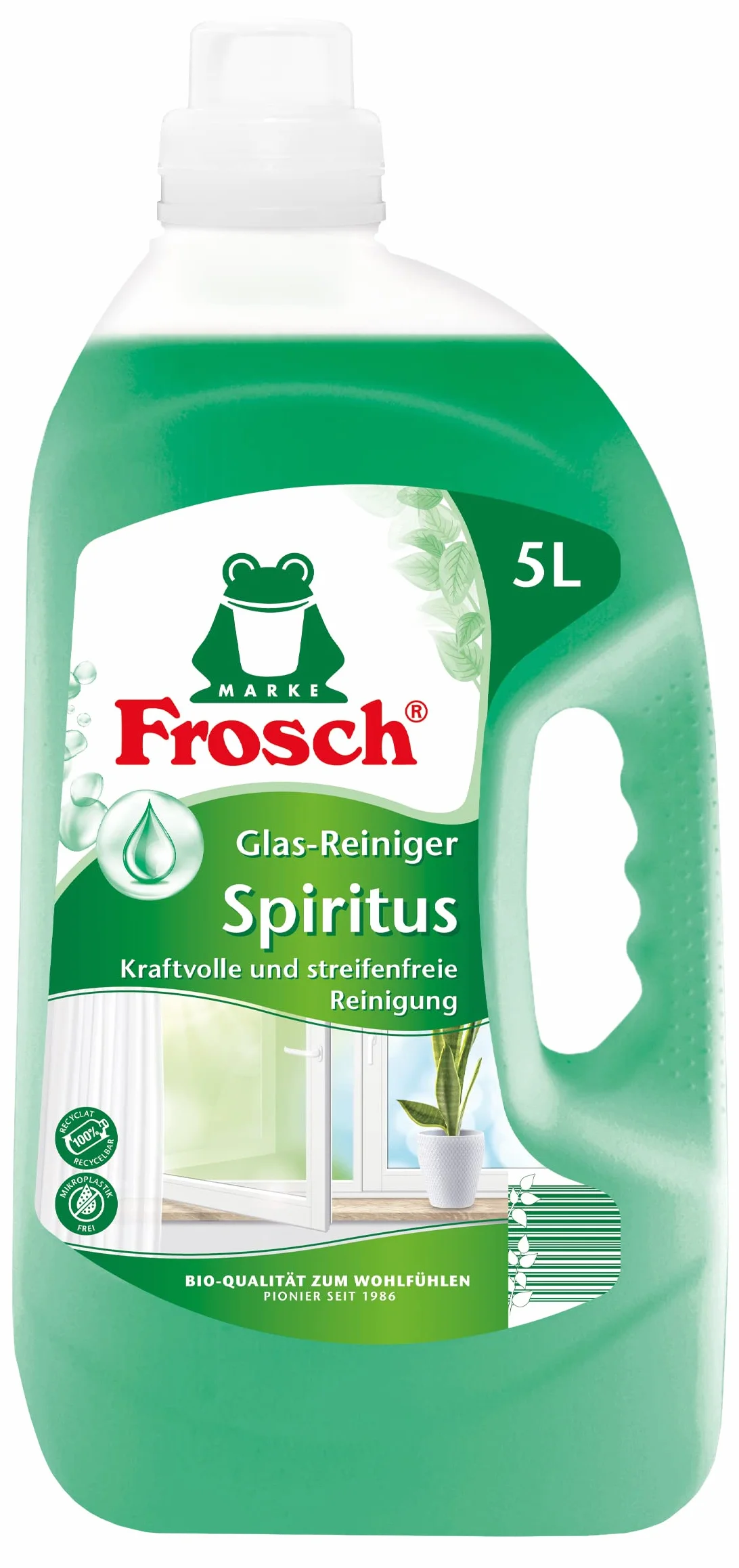 Frosch Spiritus środek do czyszczenia szyb, środek do czyszczenia szyb zapewniający połysk bez smug, 1 opakowanie (1 x 5000 ml)