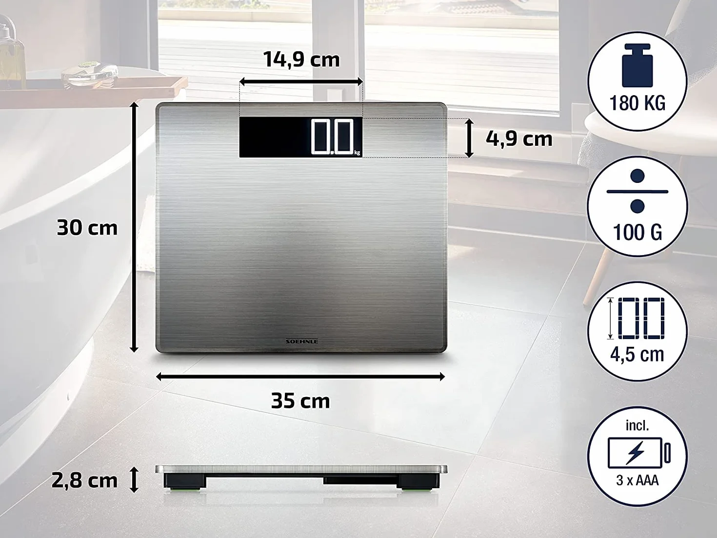 Soehnle Style Sense Safe 300 waga cyfrowa osobowa ze stali nierdzewnej LCD