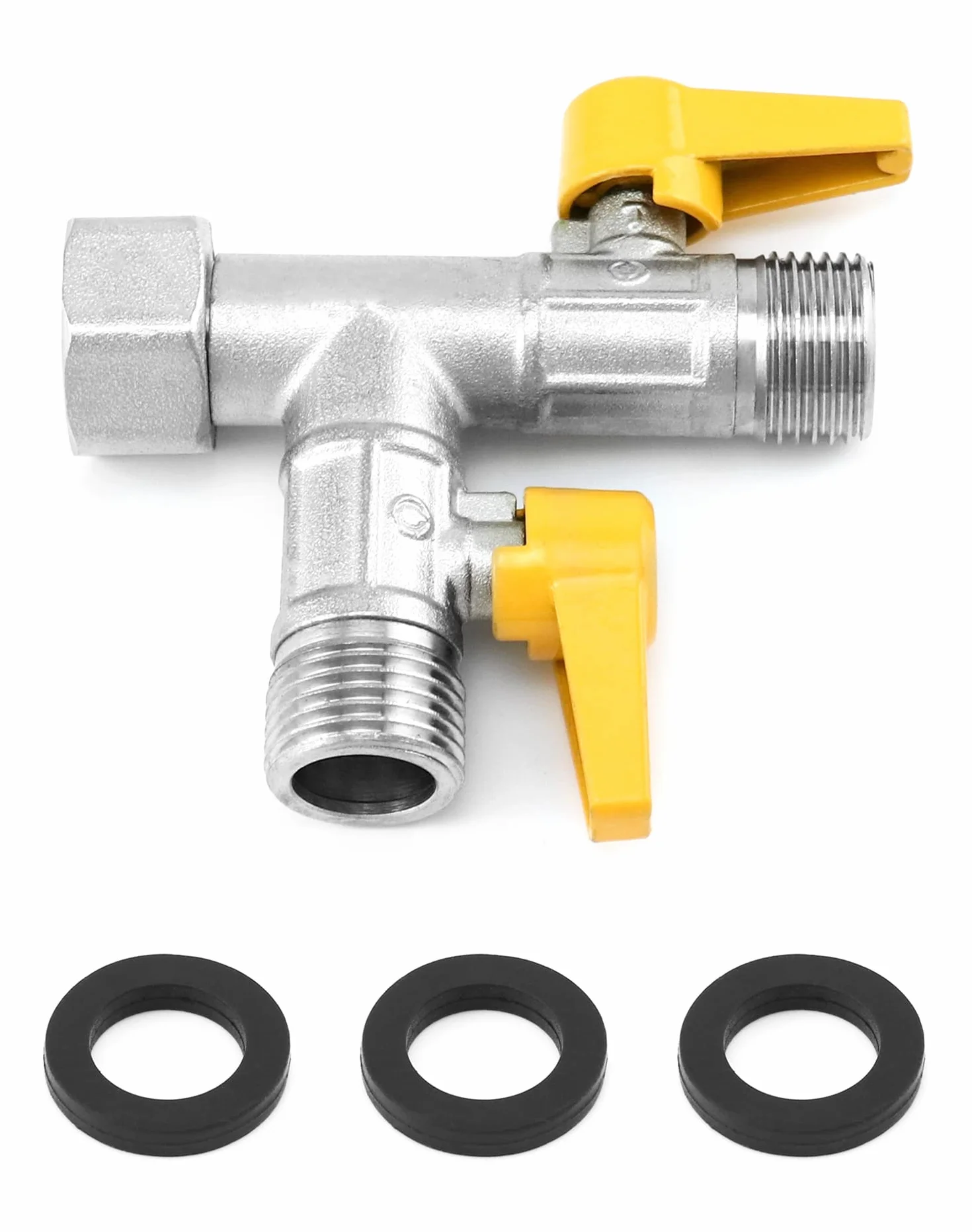 QWORK® 3 drogowy zawór przełączający, zawór adaptera G1/2" T, z zaworem odcinającym, mosiądz, odpowiedni do kuchni, łazienek