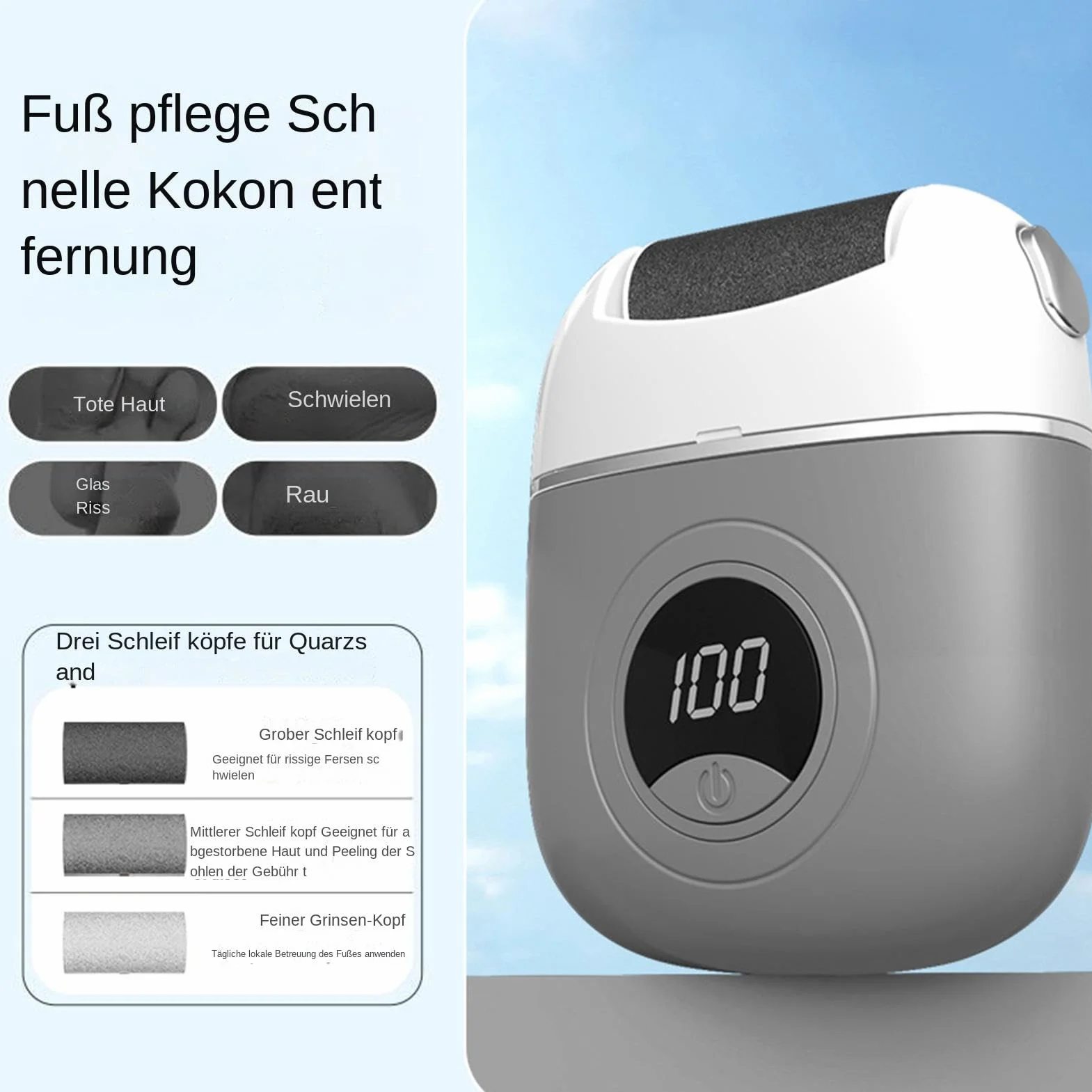 Elektryczny skrobak do stóp z cyfrowym wyświetlaczem, automatyczna szlifierka pięt