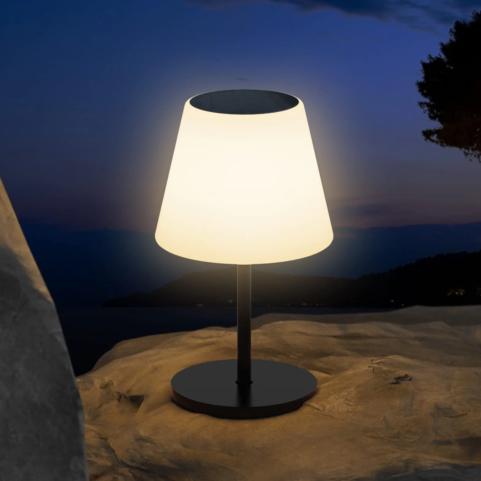 Solarna lampa stołowa zewnętrzna z czujnikiem światła, ściemniana ciepła biel i RGB LED, bezprzewodowa, przenośna, ładowalna, wodoodporna lampa zewnętrzna na taras, do ogrodu, na kemping