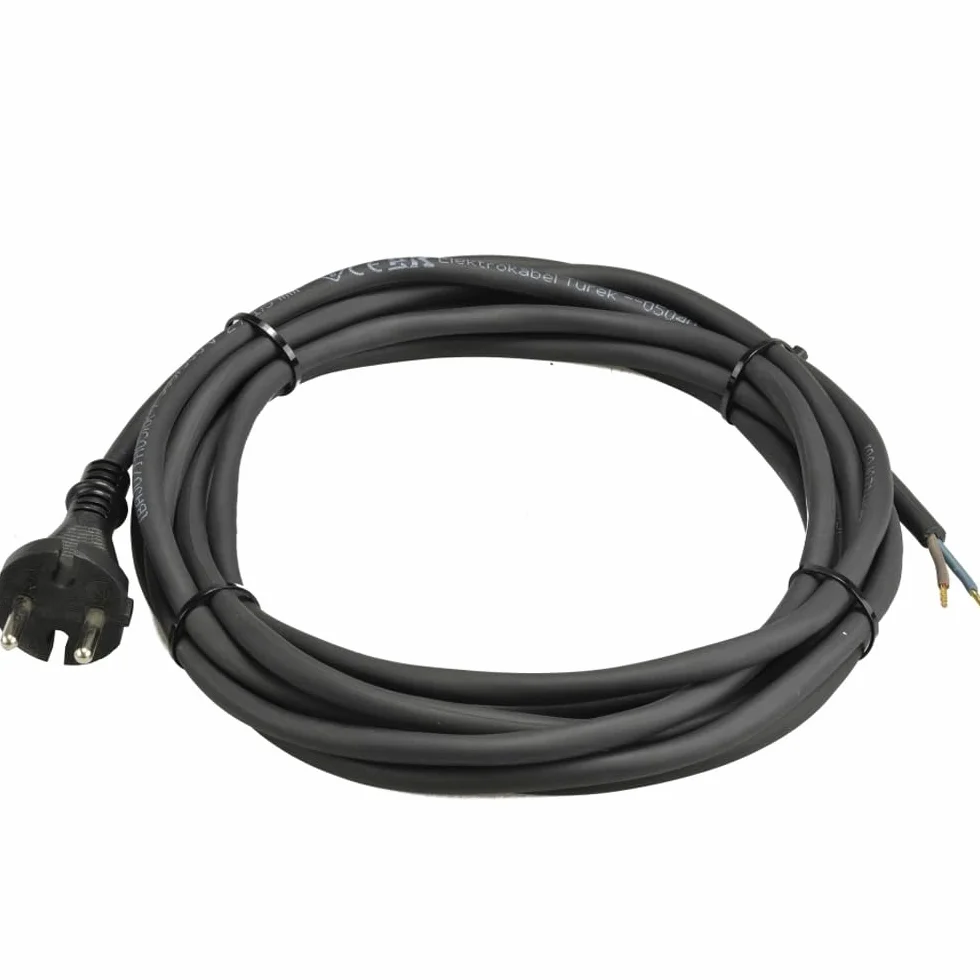 Kabel przyłączeniowy gumowy 2-biegunowy 2 x 1,0 mm2 H05RR-F 2G 1,0 mm2 kabel zasilający z wtyczką kabel gumowy czarny 250 V, 16 A (1,5 metra)