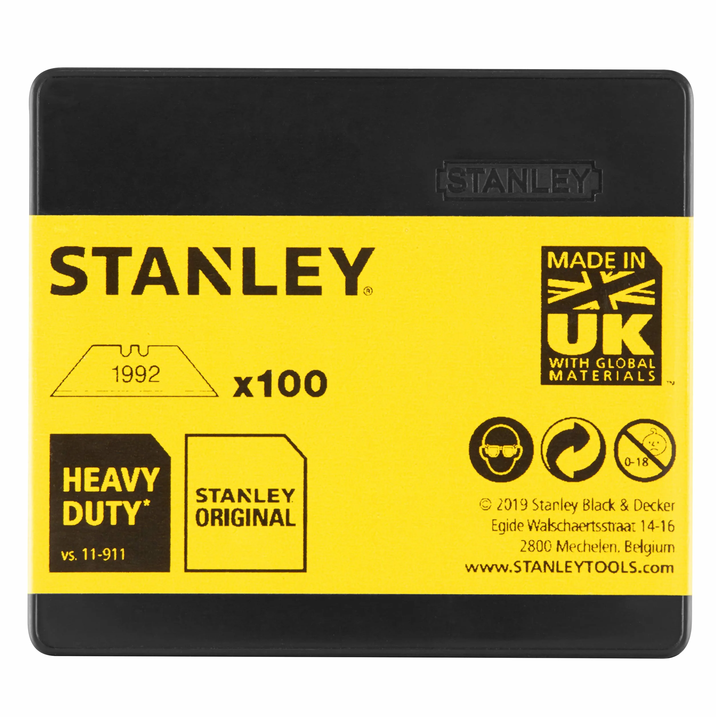 Stanley Ostrza trapezowe 1992 (bez otworów, długość ostrza 62 mm, do ogólnego i ciężkiego cięcia dywanów i winylu, 100 sztuk w pudełku z tworzywa sztucznego) 1-11-921