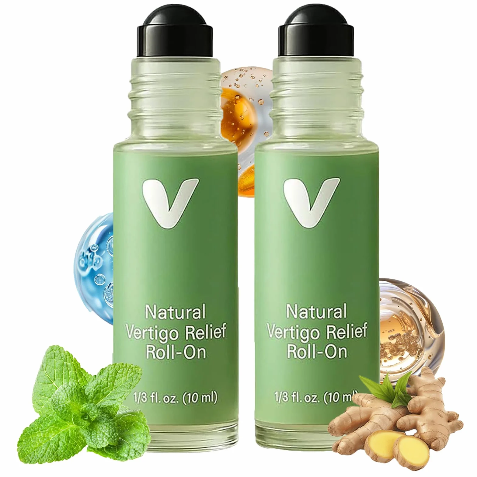 Anti-Dizzy Roll On, 10 ml olejek aromatyczny z naturalnymi składnikami, łagodząca zawroty głowy z miętą pieprzową i ekstraktem z imbiru, delikatny i bez podrażnień, łagodzi zmęczenie i stres (2 szt.)