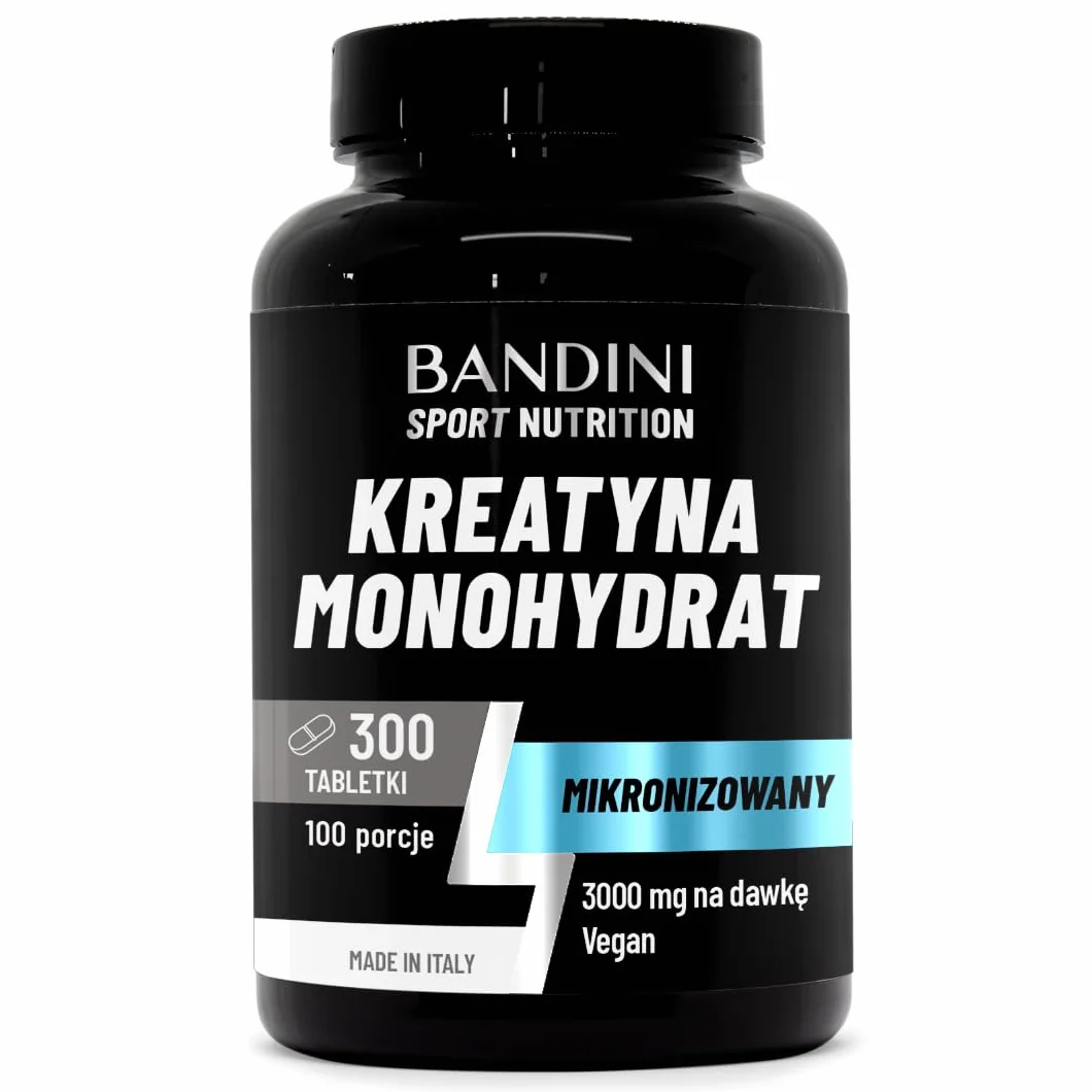 Bandini® Creatine Monohydrate Micronised 300 tabletek 3000 mg porcja wegański 100% czysty monohydrat kreatyny