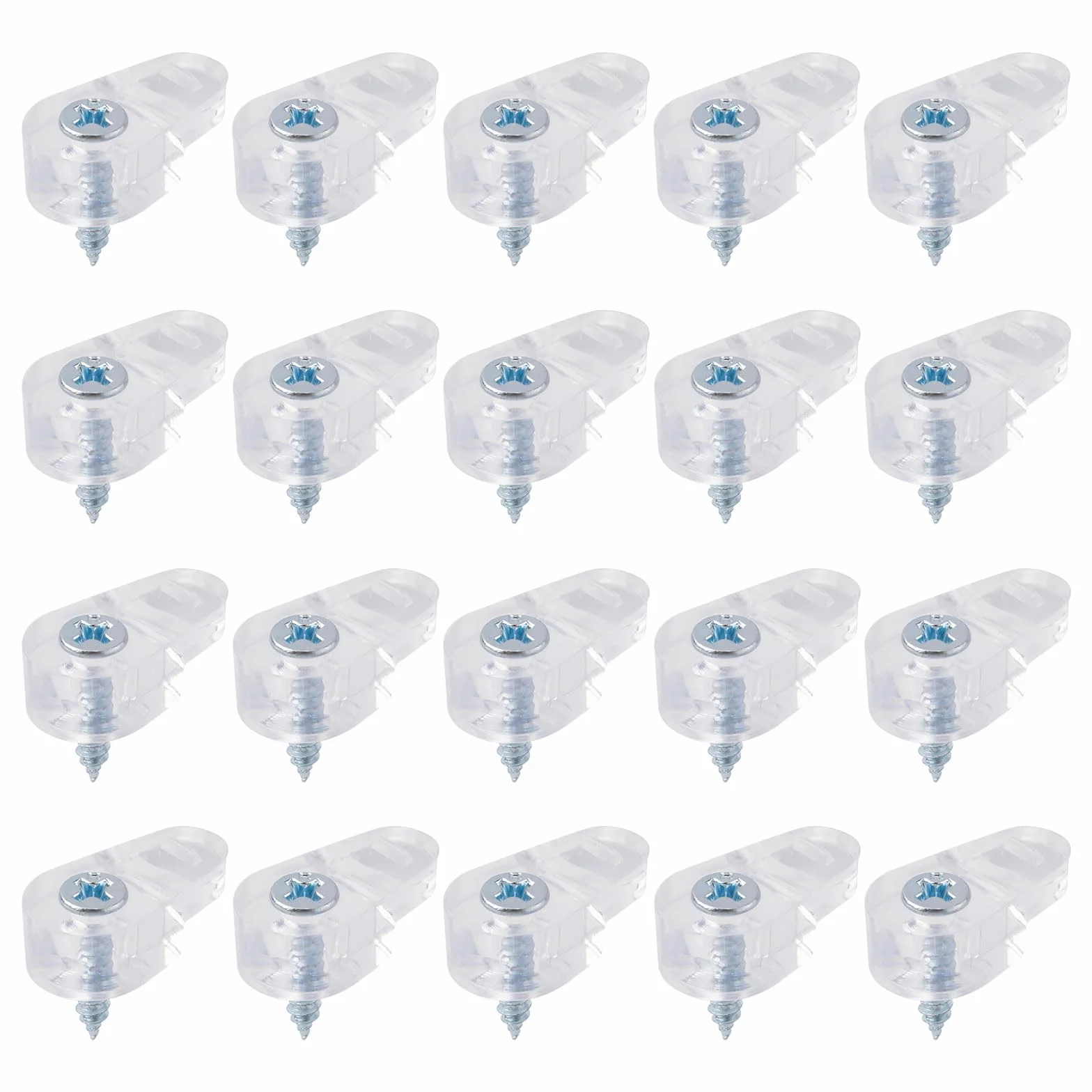 20 Szt. Klipsy Mocujące do Szkła, 2x1,1cm Plastikowe Klipsy do Paneli Szklanych Klipsy do Uchwytów Luster ze Śrubami do Mocowania Okna Szkło Drzwi Szafek (Przezroczyste)