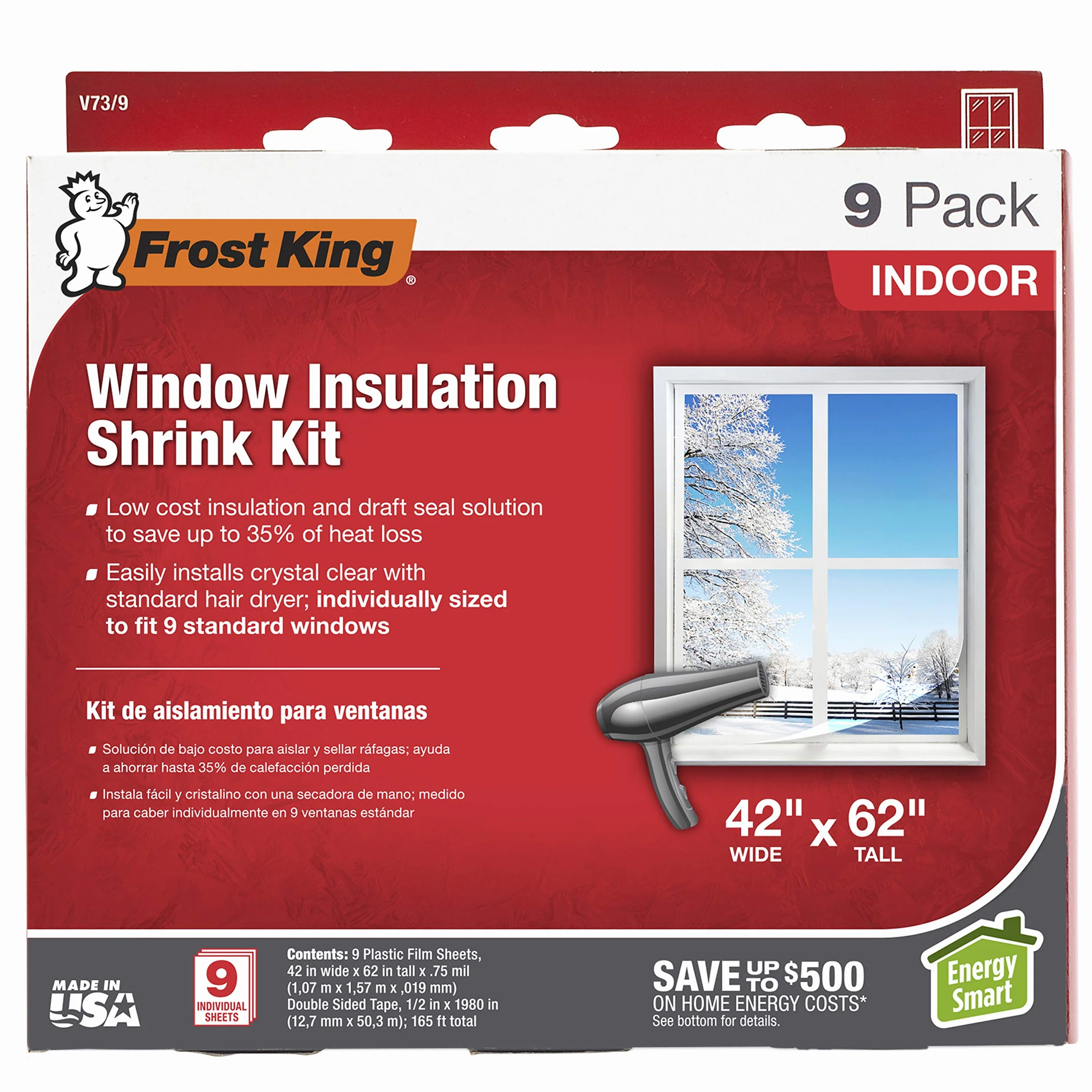 Frost King Clear V73/9H zestaw okien termokurczliwych 102 cm 152 cm 9-pak