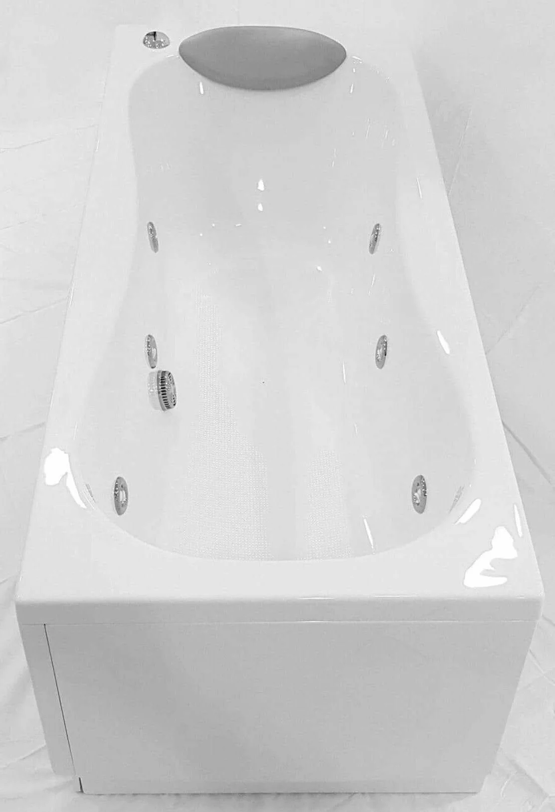 Wanna z hydromasażem prostokątna opona Novellini Calypso Eco 150 x 70 x wys. 55 cm 150 l kolumna 1 panel przedni 1 boczny dwustronna rama hydro-Whirlpool wzmocniona akrylowa biała błyszcząca