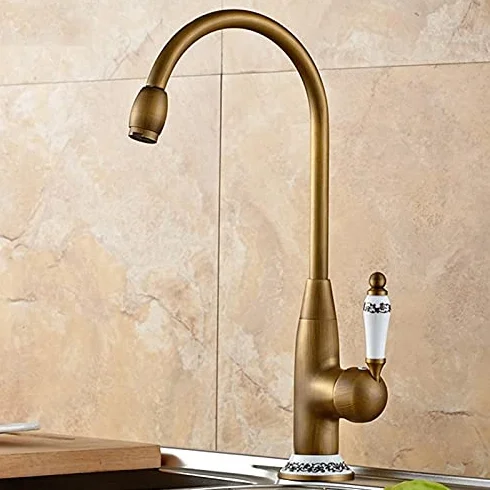 Faucet Bateria zlewozmywakowa do baru komercyjnego, baterie kuchenne, kran z mieszaczem z antycznego brązu z ceramicznym dźwigiem, kran zlewozmywakowy na zimno i na gorąco, miksery wody Faucet