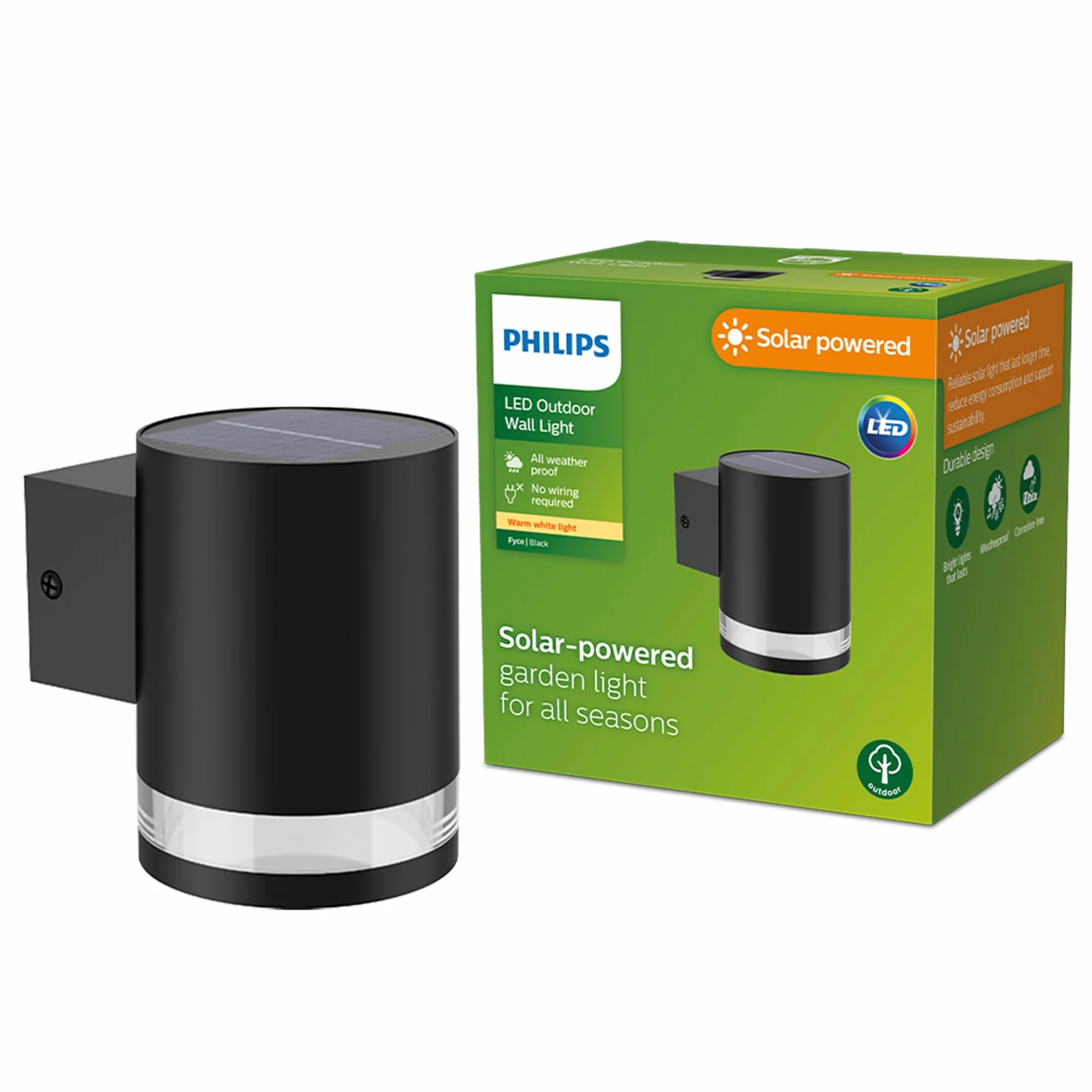 Philips Zewnętrzna Lampa Solarna Philips Fyce, 1.5 W, 2700 K, Czarna, Odporna na Warunki Atmosferyczne Ip44