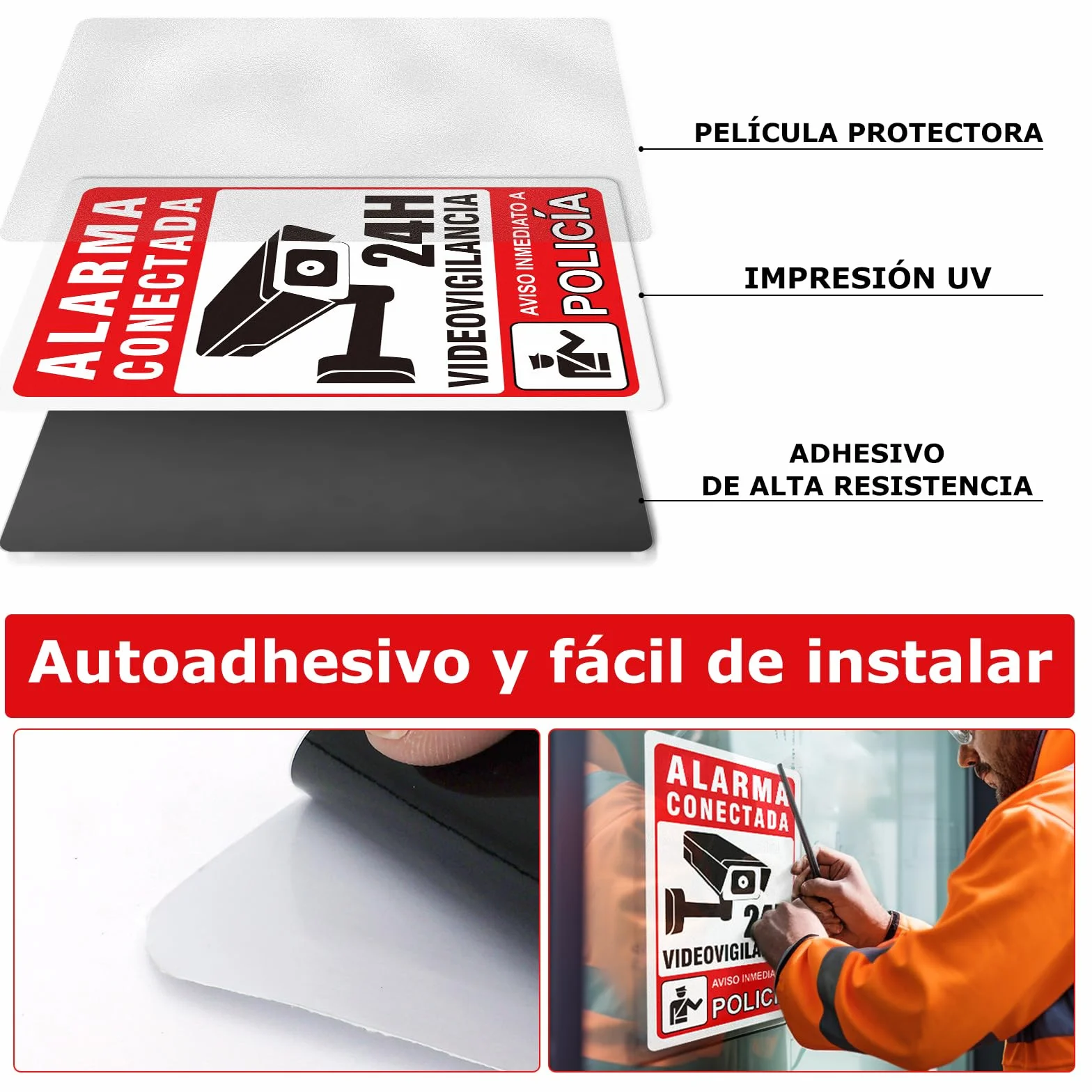 Naklejki Security Alarm - Sygnał Strefy Nadzoru Wideo - Plakaty Samoprzylepne Materiał Winylowy 20X30CM - 5 szt