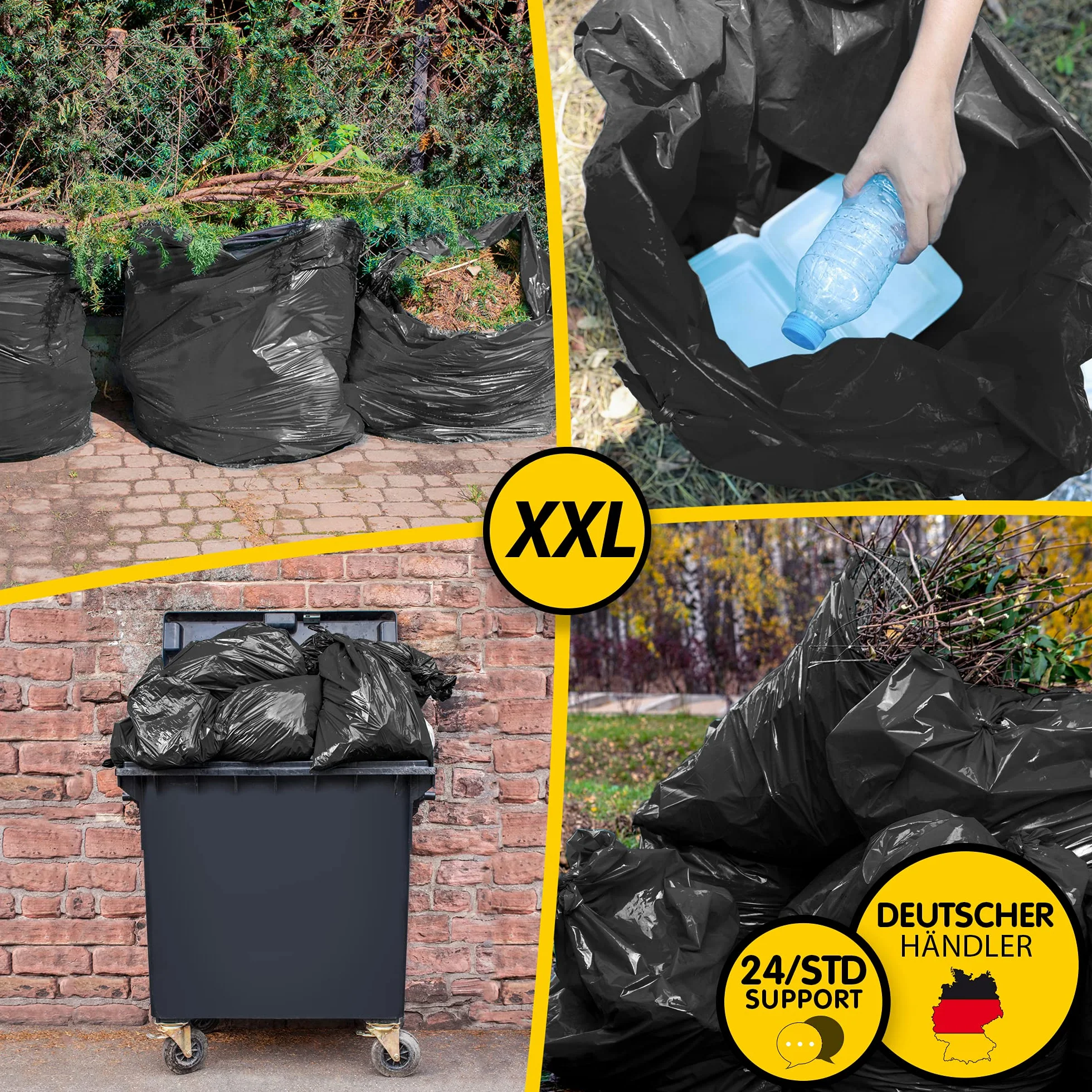 Niemieckie worki na śmieci 120 l, czarne, wyjątkowo odporne na rozdarcie, 25 worków na śmieci, worek na śmieci XXL, typ 100, 120 l, 70 µ, 700 x 1100 mm, LDPE, duży worek na śmieci