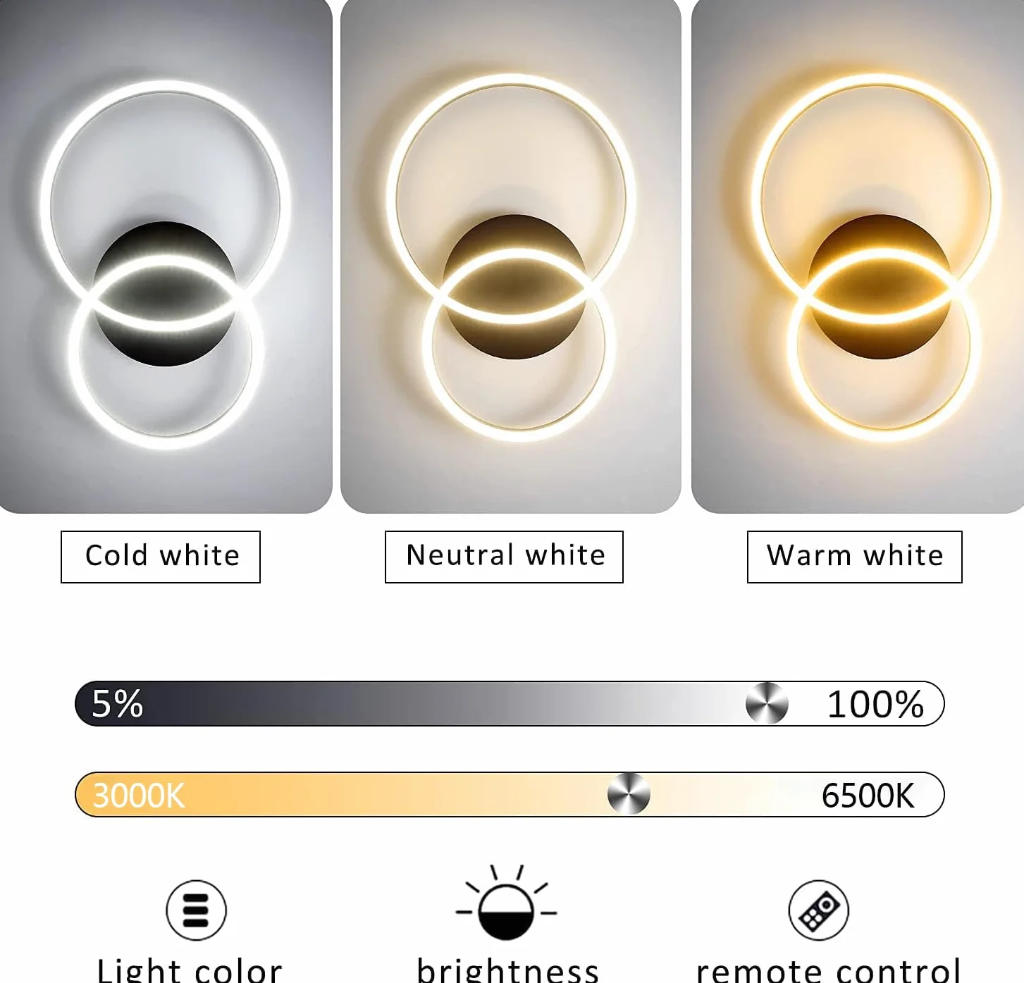 ZMH Lampa Sufitowa LED Ściemniana, Czarna, Nowoczesna, 46 W, 2 Pierścienie, Do Salonu, Sypialni, Gabinetu, Biura, Kuchni, Hotelu, Restauracji, Jadalni, 59 x 40 x