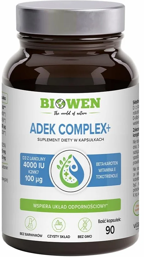 Biowen ADEK Complex+ Witamina A D E K Odporność 90 Kapsułek