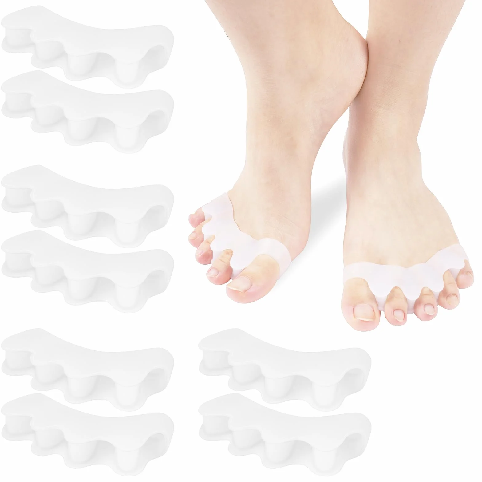 ACWOO Korektor palców Bunion, miękkie żelowe ochraniacze na kolano, dla dużych palców, odprężające, rozkładane, do Hallux Valgus & Bunion Support (4 pary)