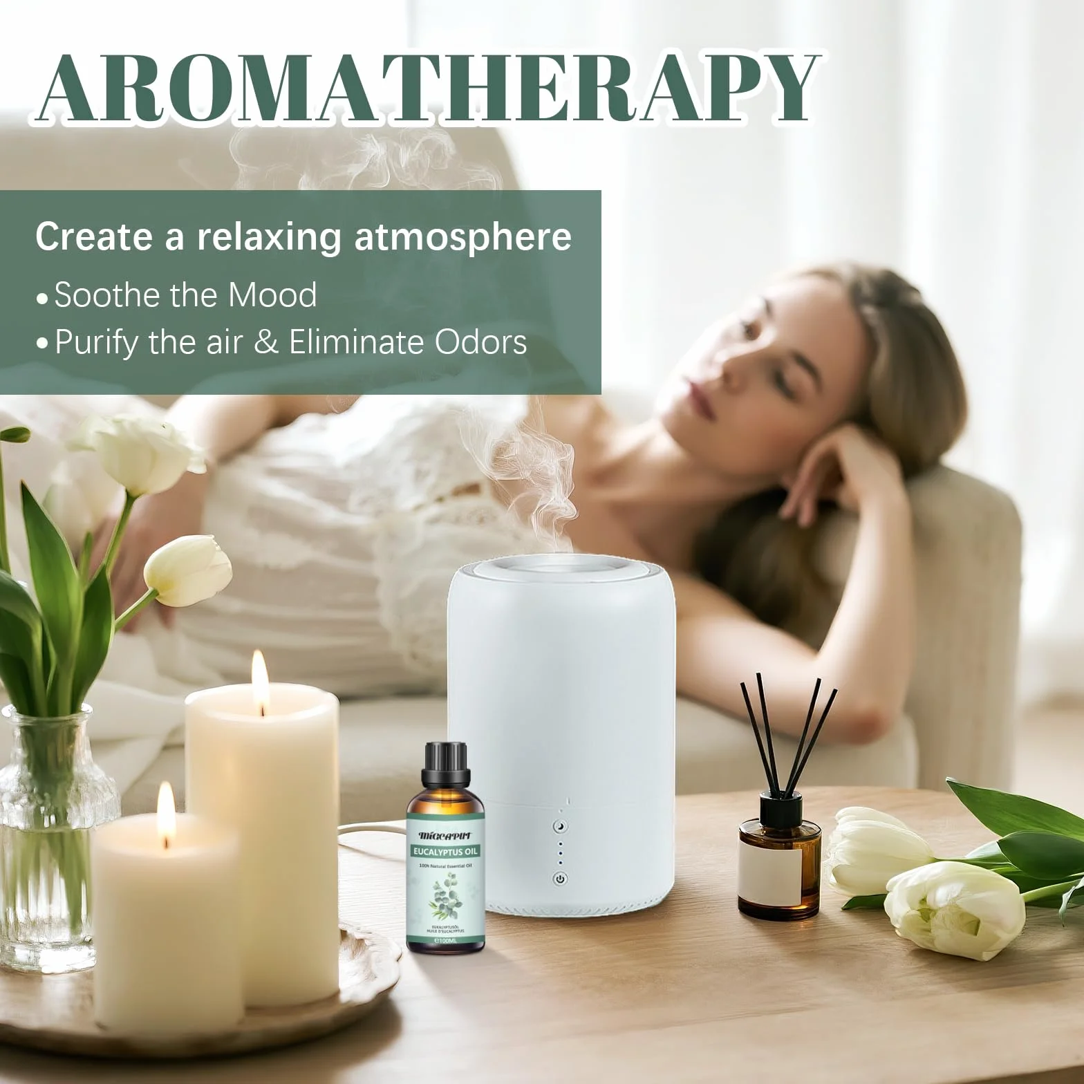 MIGCAPUT Olejek Eteryczny z Eukaliptusa 100ML, Naturalny Olejki Aromaterapeutyczny, Eukaliptusa Olejek Zapachowy Premium do Dyfuzora, SPA, Masażu, Ręcznie Robione Mydło, Ręcznie Robione Świece