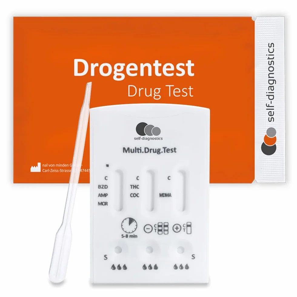 self-diagnostics Szybki test multi 6 TG – wykrywanie 6 rodzajów narkotyków amfetaminy, benzodiazepiny, kokainy, ekstazy, opiatów/morfiny i konopi (THC) – 5 min test na mocz – szybki test moczu – test