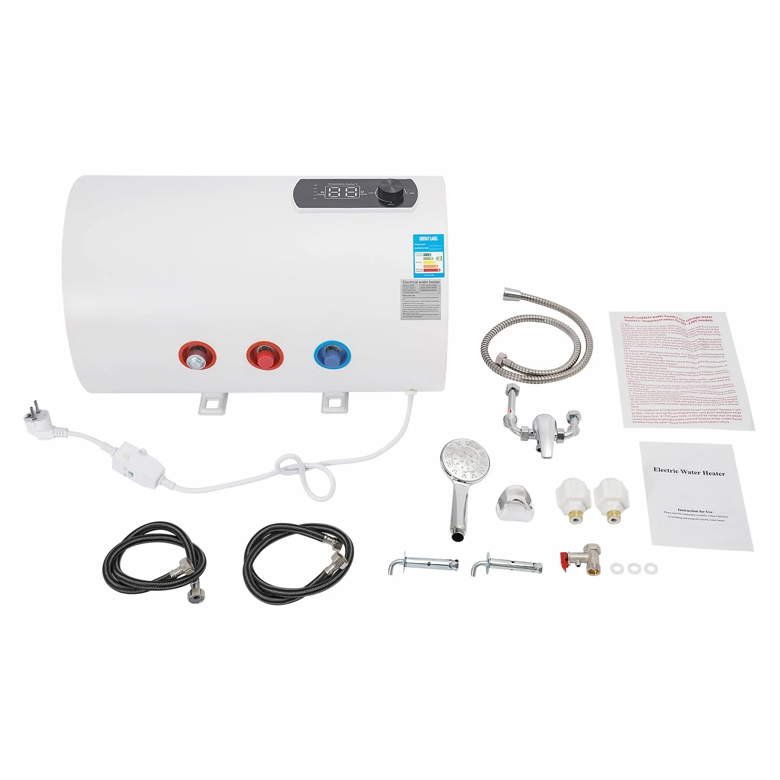 Elektryczny podgrzewacz wody 40 l, bojler 2000 W, elektryczny podgrzewacz wody do kuchni, toalet, wiszący bojler wodny z słuchawką prysznicową