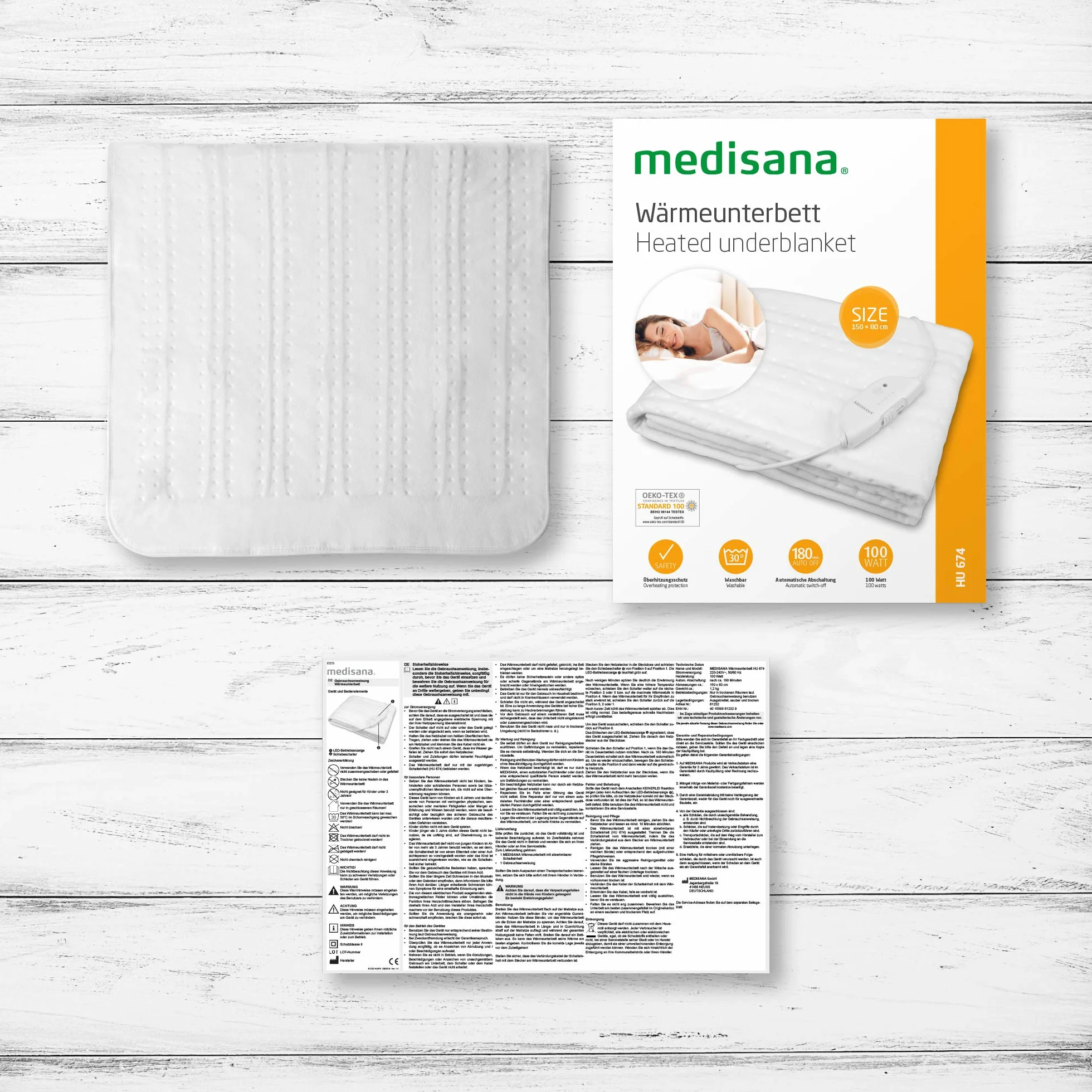 Medisana HU 674 łóżko grzewcze 150 x 80 cm 4 poziomy temperatury automatyczne wyłączanie biały