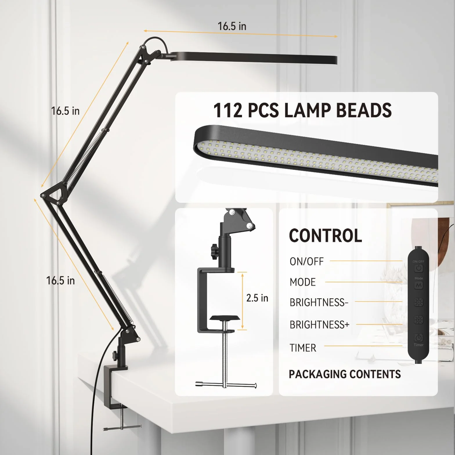 Lampa Biurkowa SKYLEO - LED Lampy na Biurko - 5 Trybów Kolorów X 11 Poziomów Jasności - Regulowane Ramię Obrotowe - Timer i Funkcja Pamięci - Lampa Studyjna 12 W - Czarna