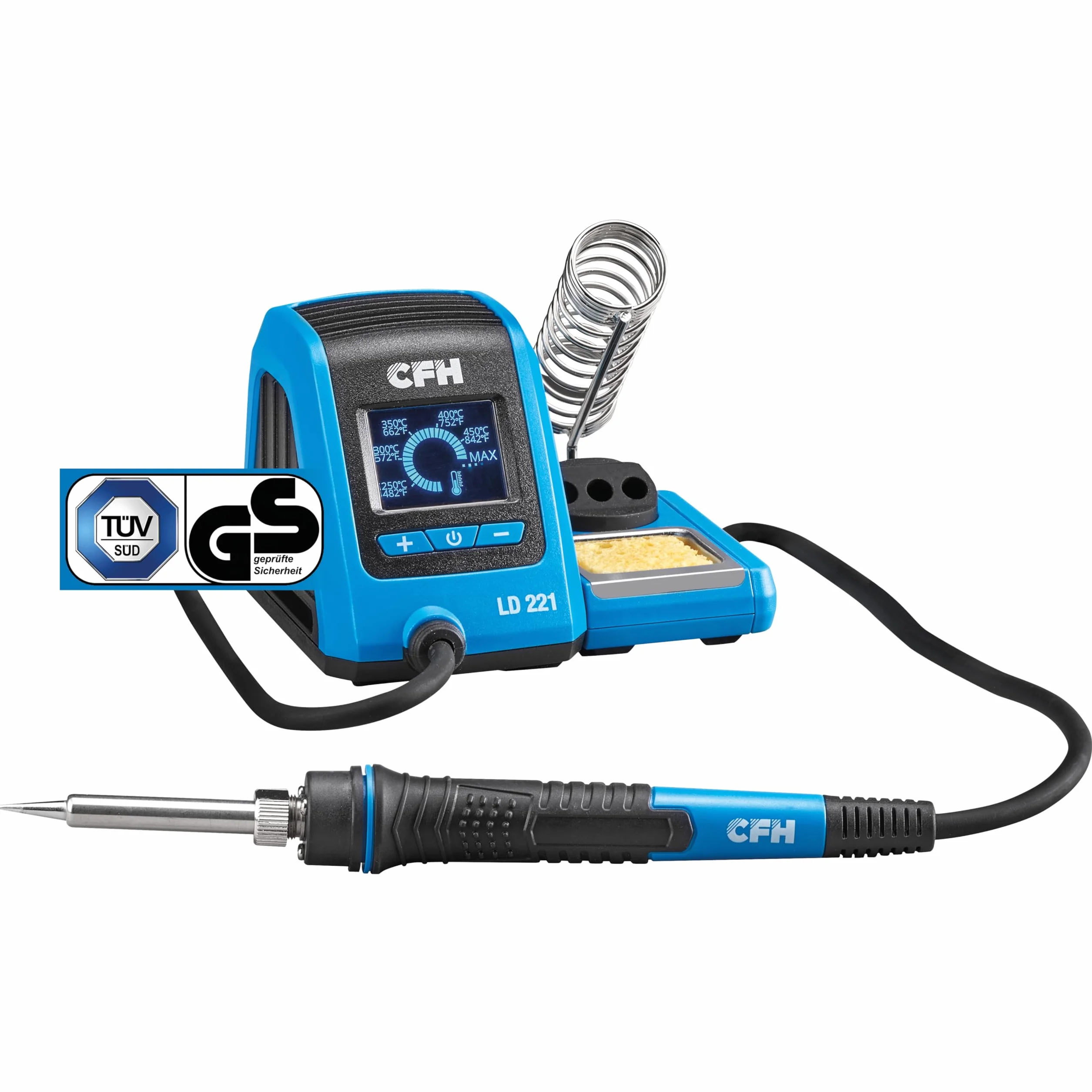 CFH Cyfrowa stacja lutownicza LD 221, 25 W, 200-480 °C, wyświetlacz LED, lutownica, uchwyt z gąbką do czyszczenia