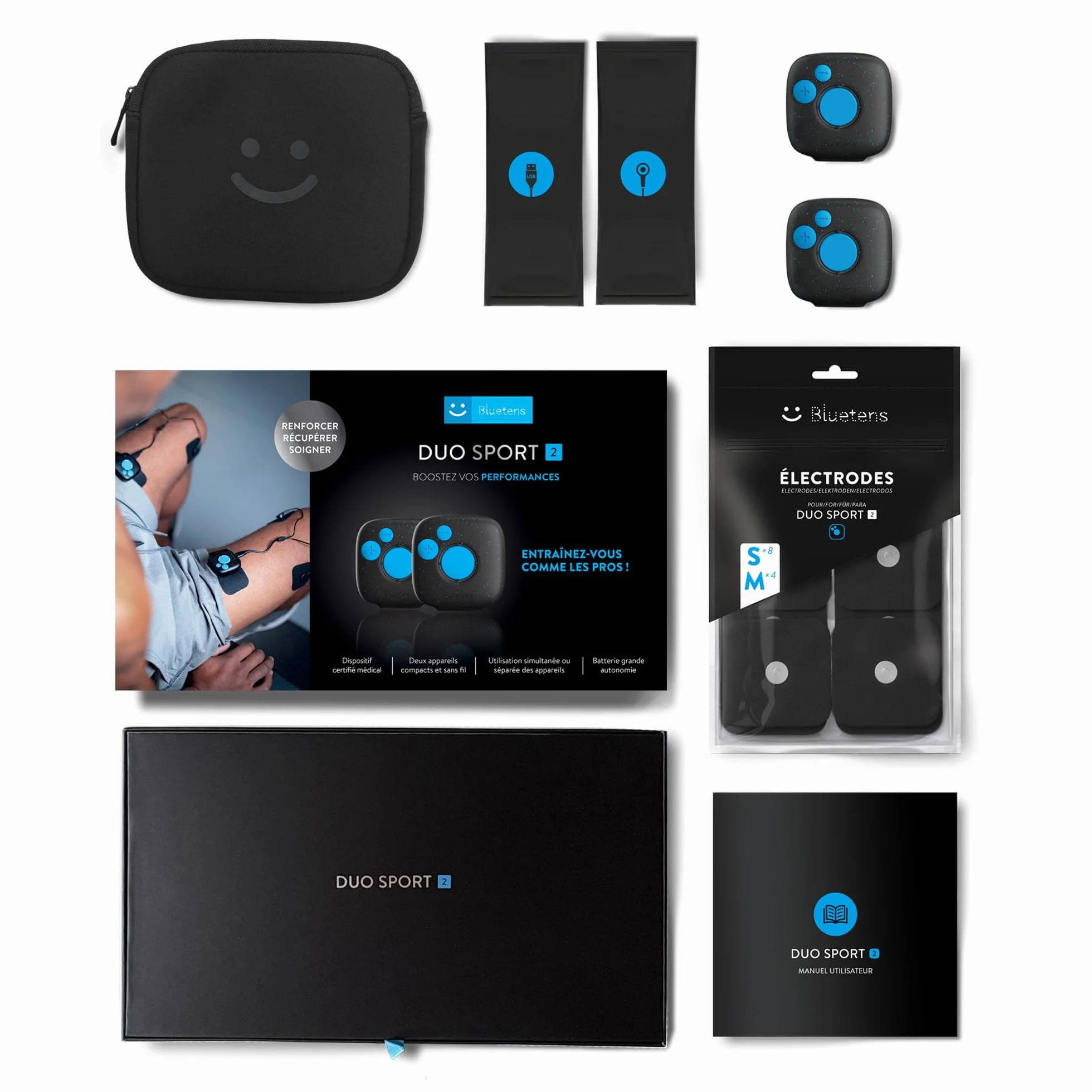 Bluetens Duo Sport 2 Bezprzewodowy Elektrostymulator EMS, Urządzenie Elektrostymulacji Mięśni i Łagodzenia Bólu, Wzmacnianie Mięśni, Relaksacja, Regeneracja przez Elektrostymulację